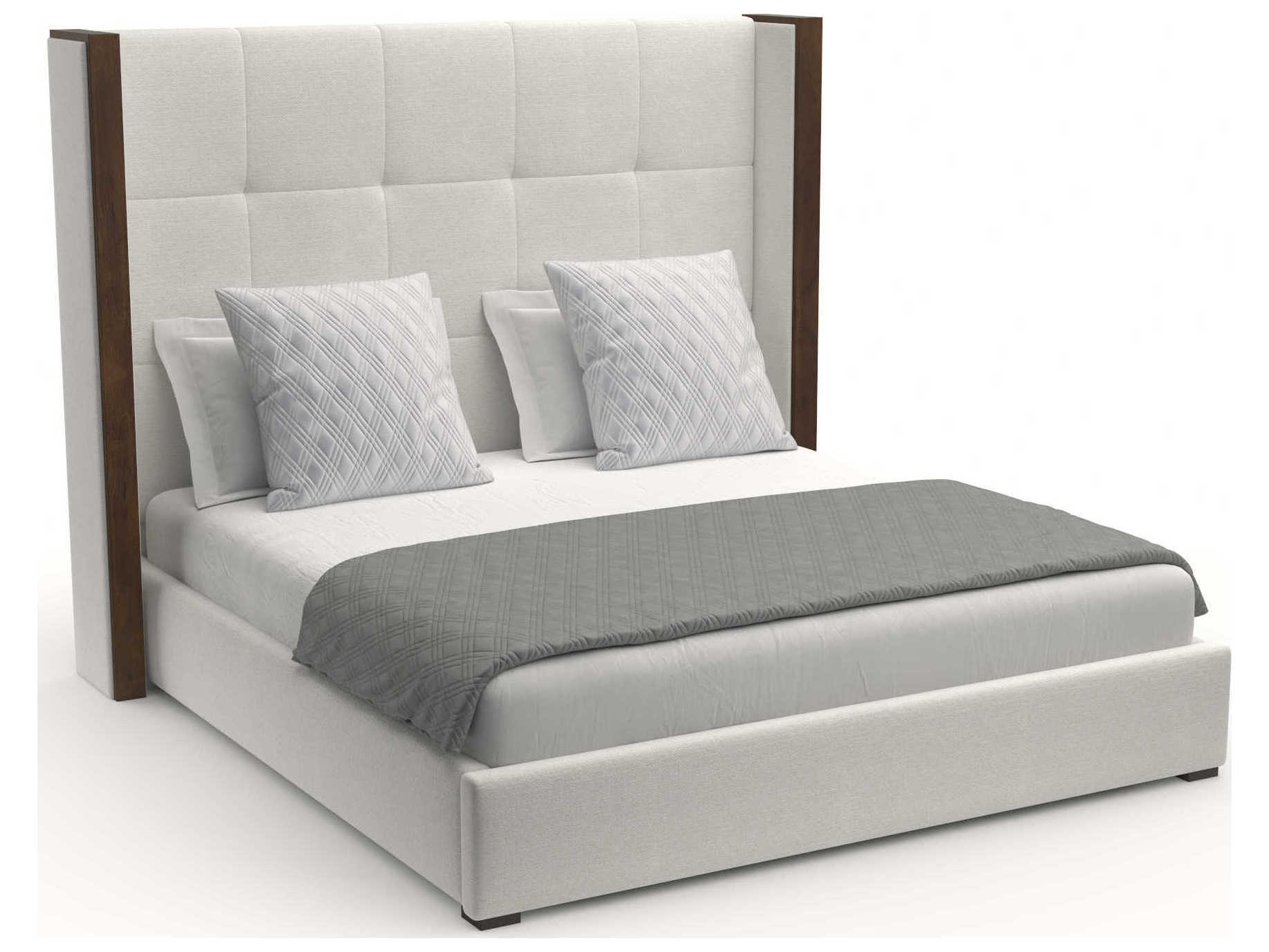 Nativa Interiors Irenne Button Tufted High Brown Upholstered Panel Bed