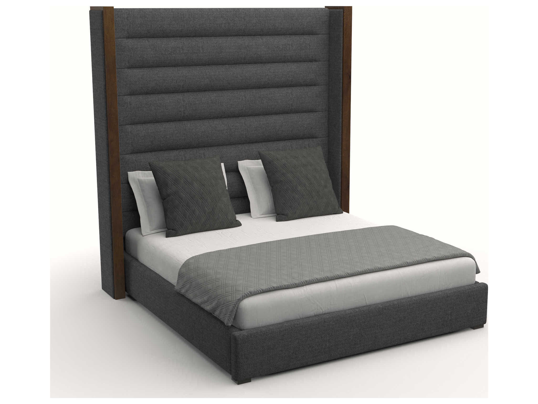 Nativa Interiors Irenne Horizontal Channel Tufted High Brown Upholstered Panel Bed