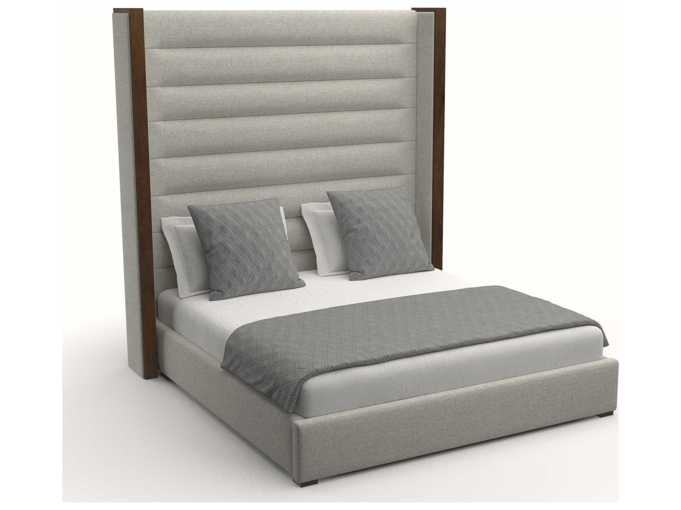 Nativa Interiors Irenne Horizontal Channel Tufted High Brown Upholstered Panel Bed