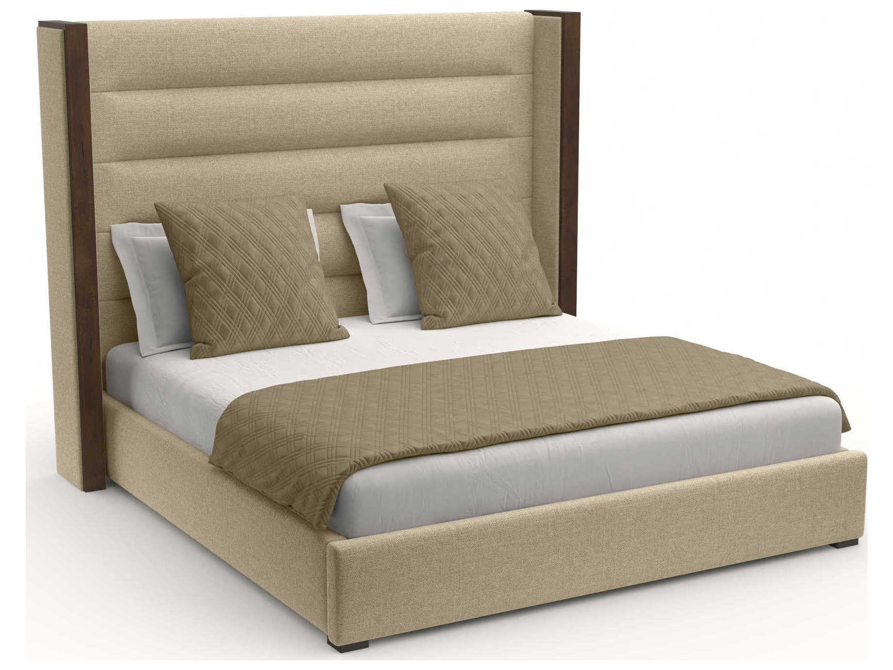 Nativa Interiors Irenne Horizontal Channel Tufted High Brown Upholstered Panel Bed