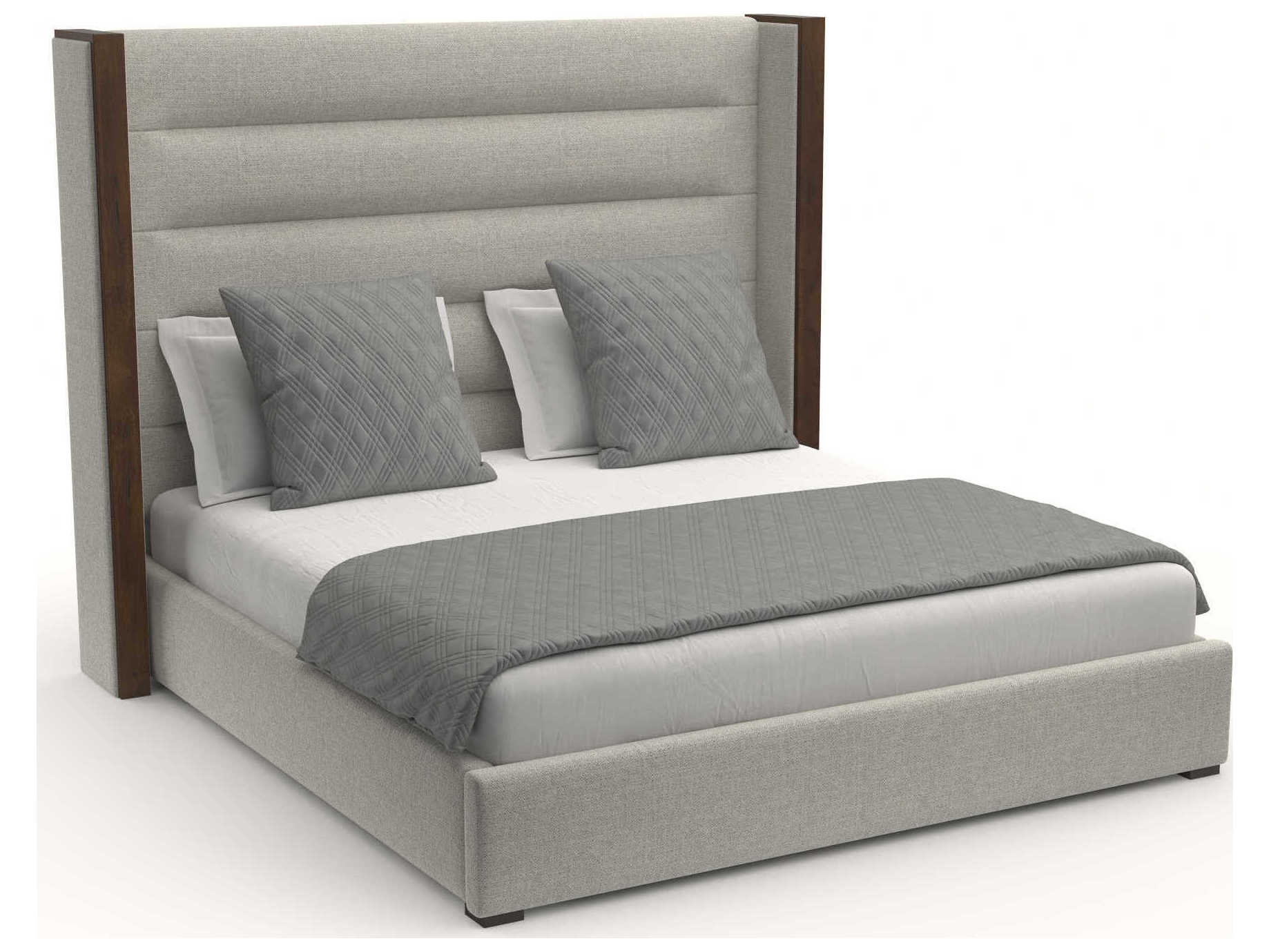 Nativa Interiors Irenne Horizontal Channel Tufted High Brown Upholstered Panel Bed