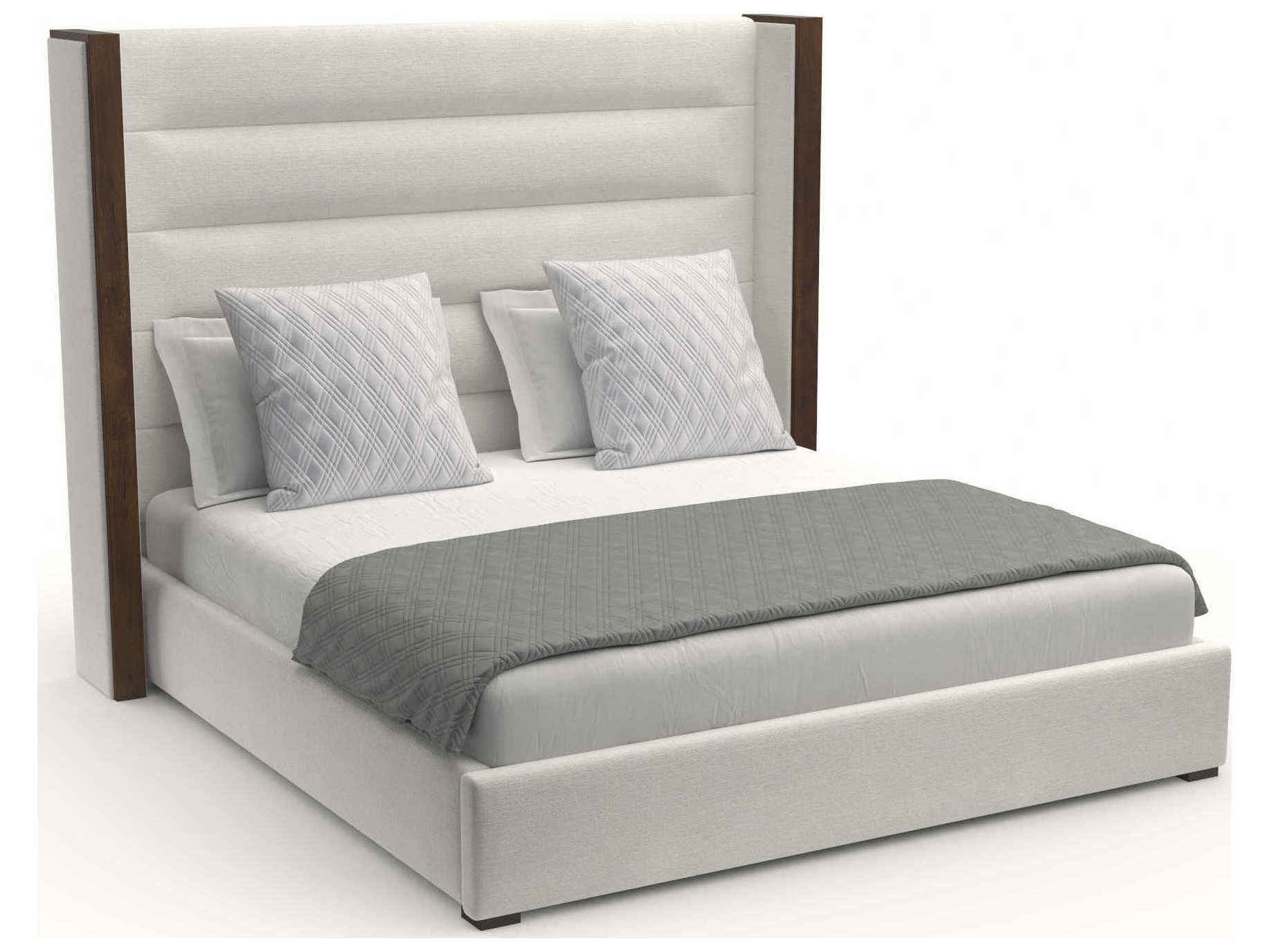 Nativa Interiors Irenne Horizontal Channel Tufted High Brown Upholstered Panel Bed