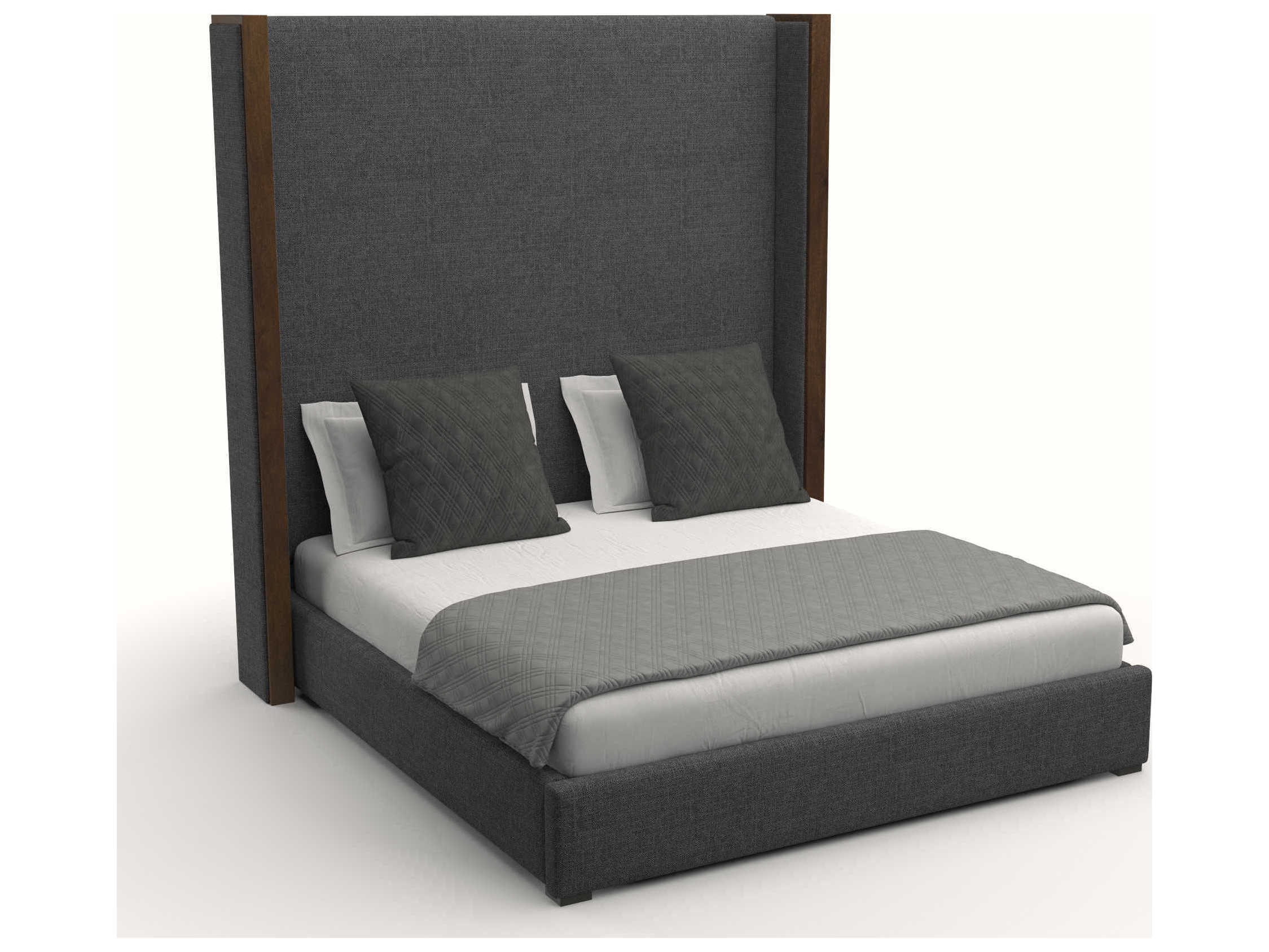 Nativa Interiors Irenne Plain High Brown Ply Wood Upholstered Panel Bed