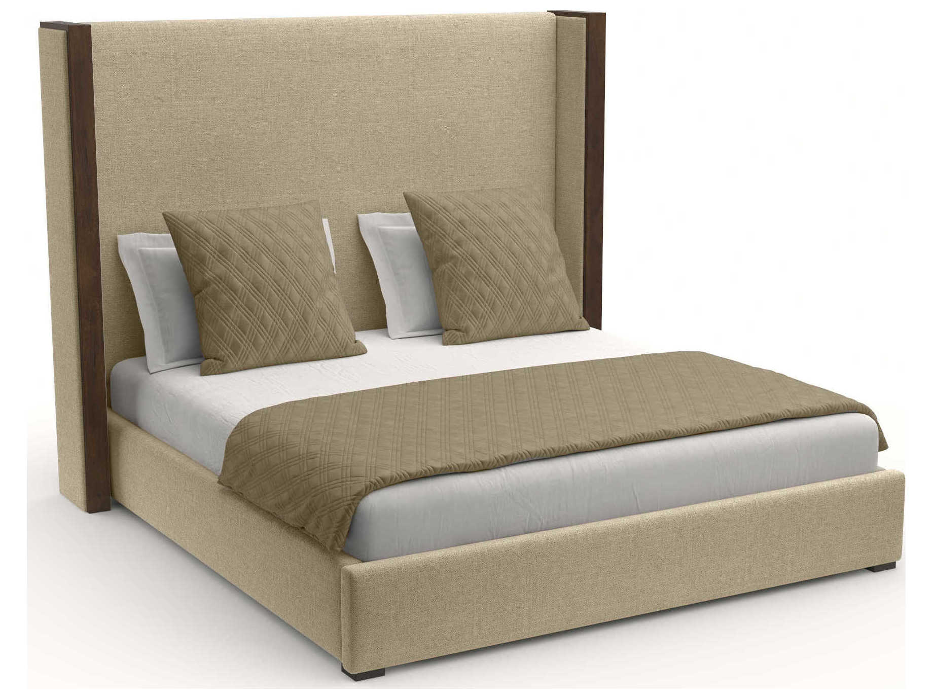 Nativa Interiors Irenne Plain High Brown Upholstered Panel Bed