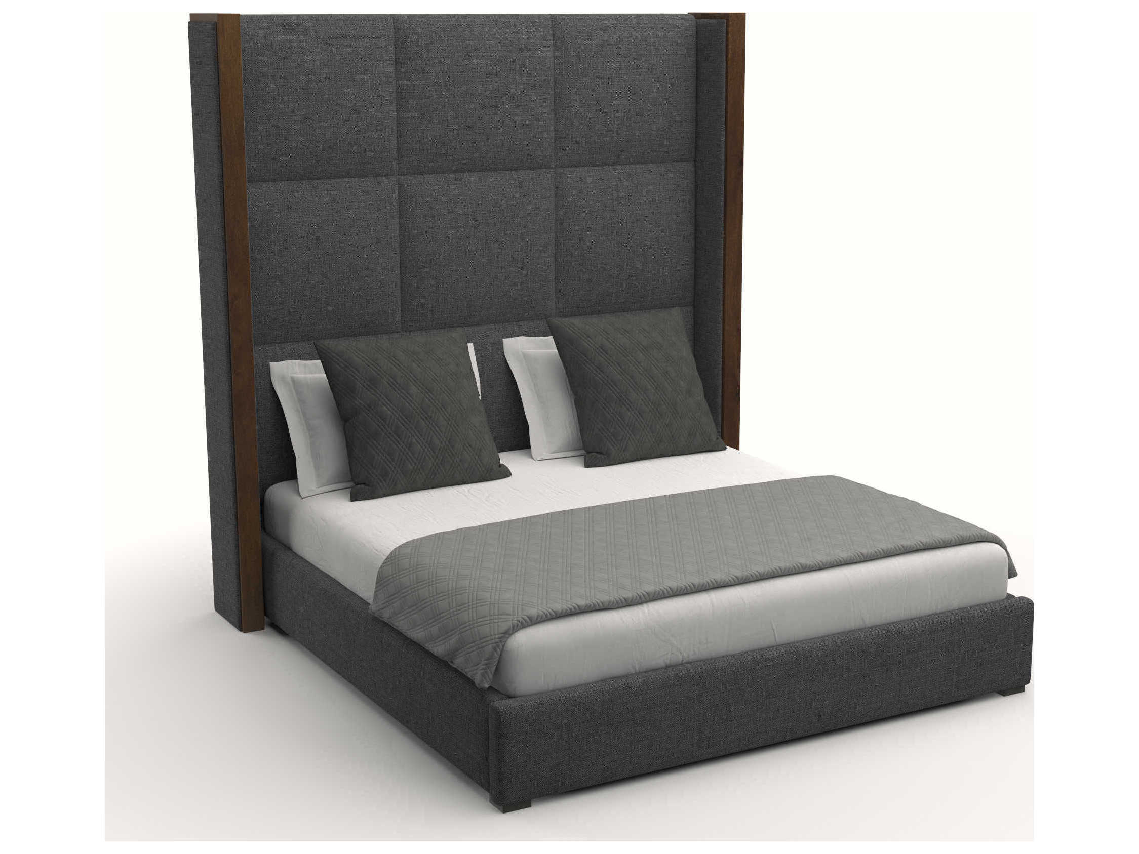 Nativa Interiors Irenne Square Tufted High Brown Upholstered Panel Bed