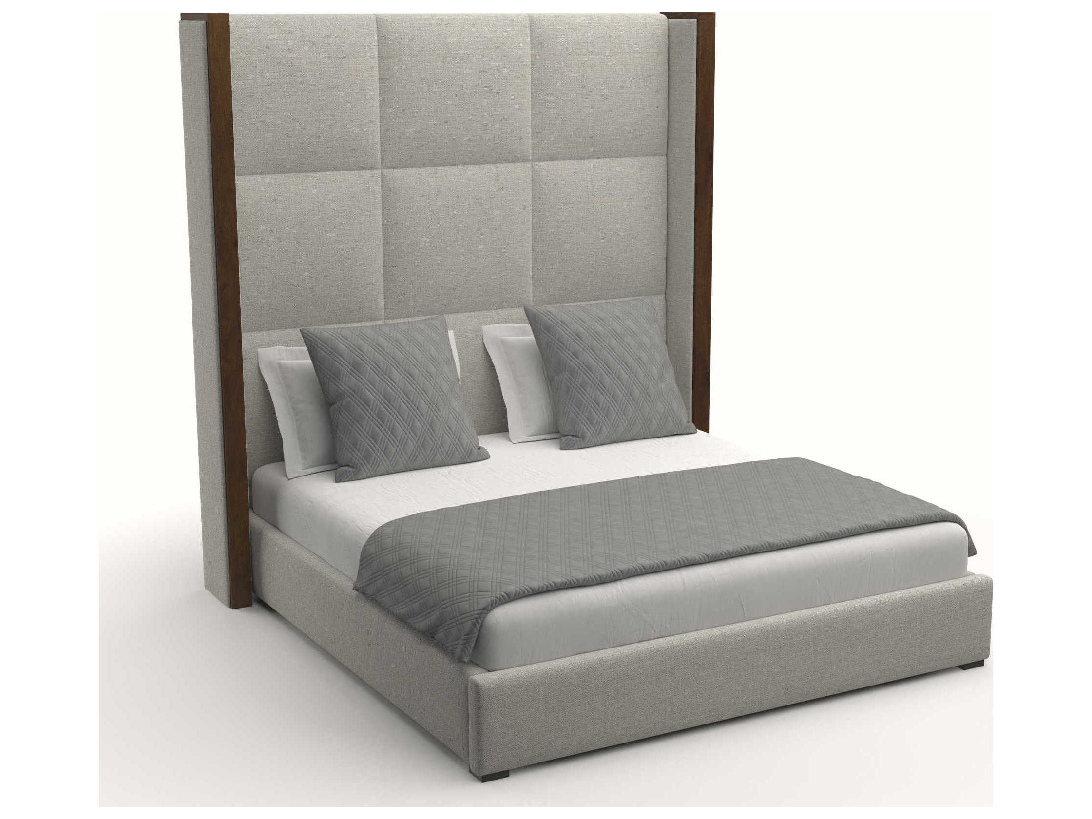 Nativa Interiors Irenne Square Tufted High Brown Upholstered Panel Bed