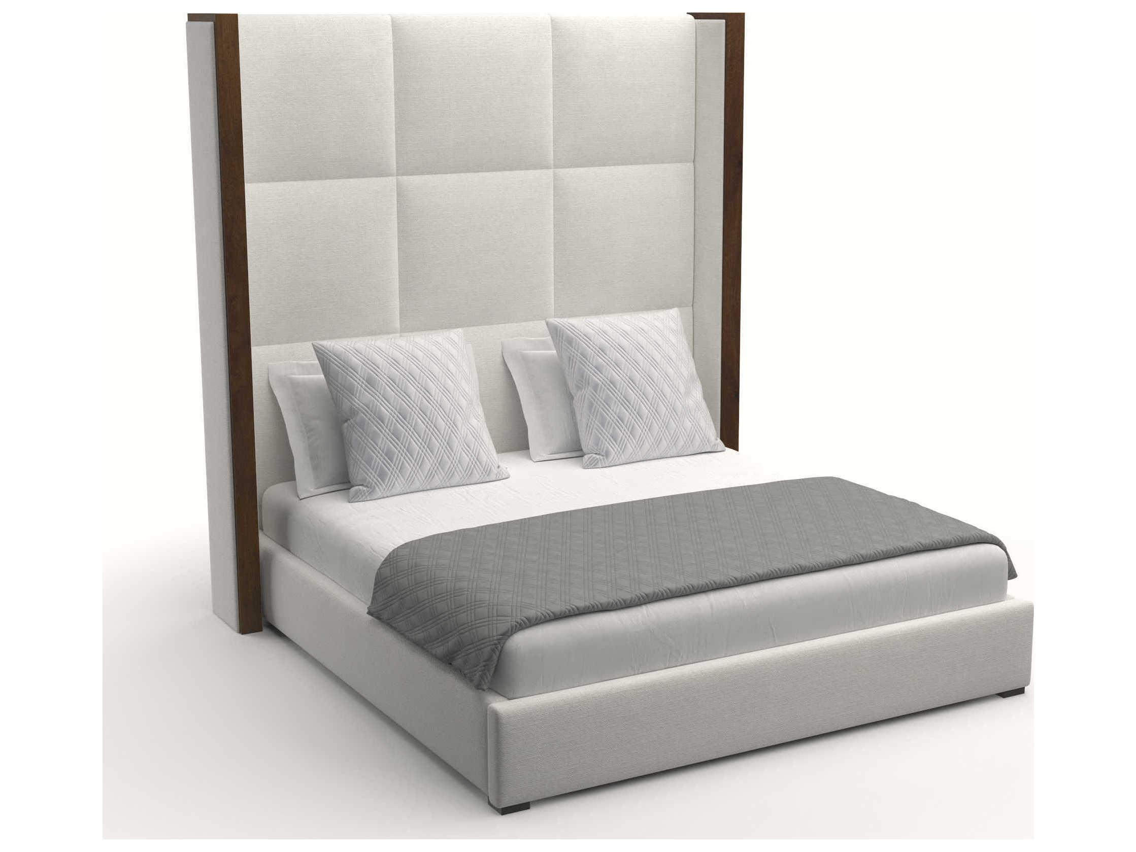 Nativa Interiors Irenne Square Tufted High Brown Upholstered Panel Bed