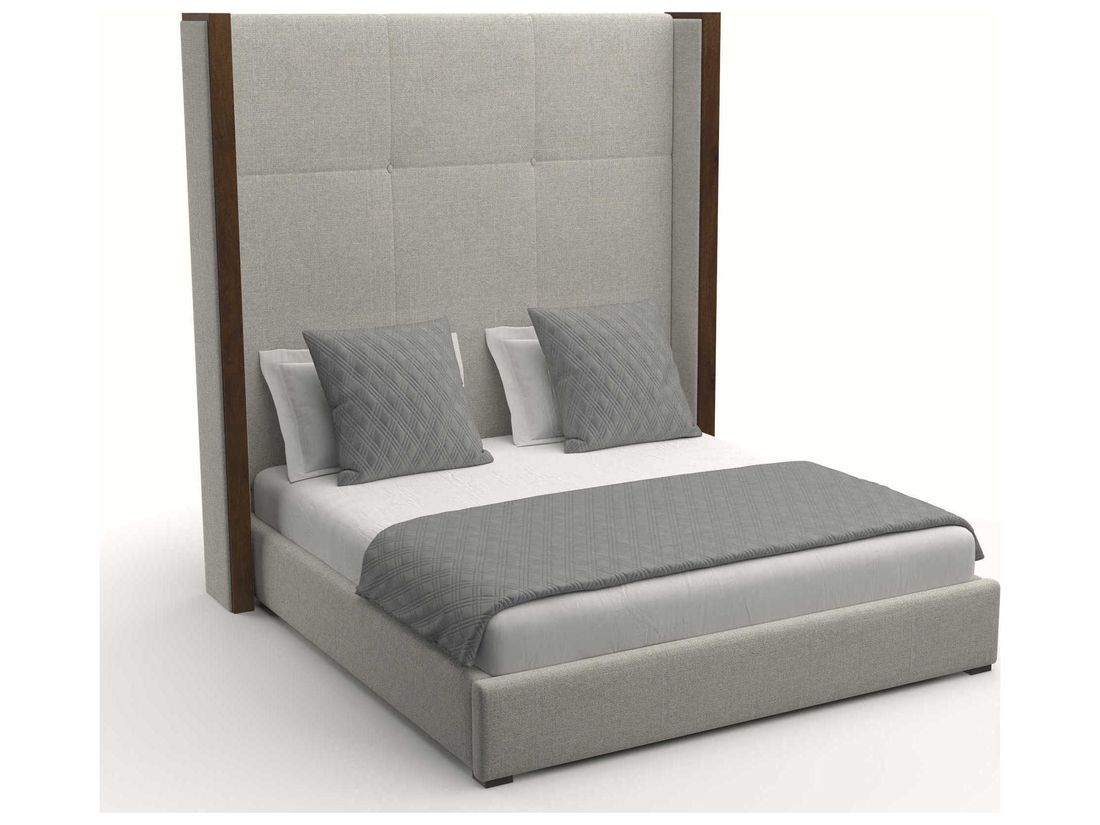 Nativa Interiors Irenne Square Tufted High Brown Upholstered Panel Bed