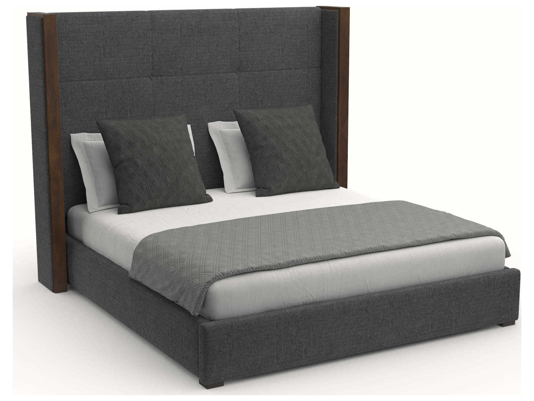 Nativa Interiors Irenne Simple Tufted High Brown Upholstered Panel Bed