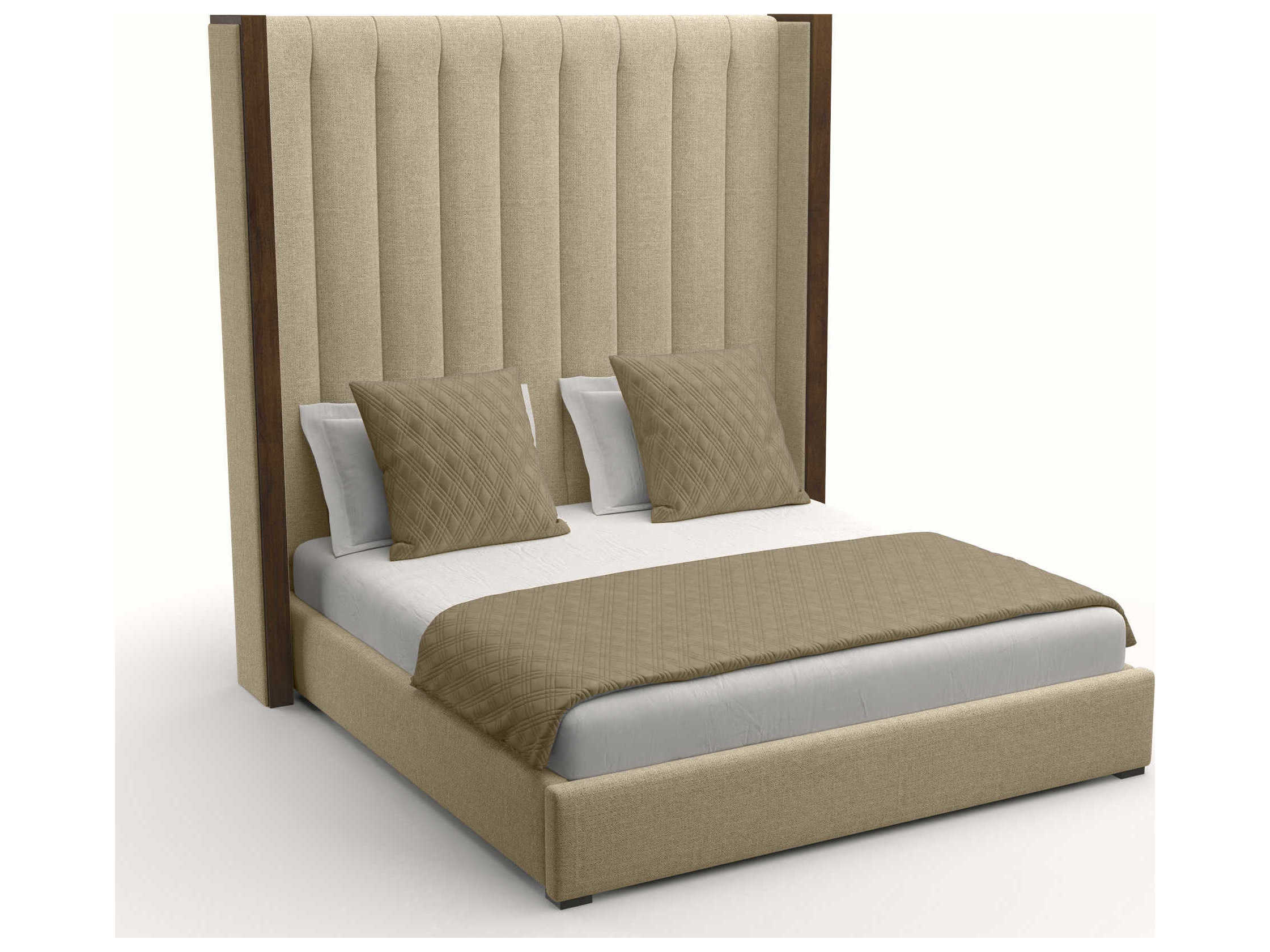 Nativa Interiors Irenne Vertical Channel Tufted High Brown Upholstered Panel Bed