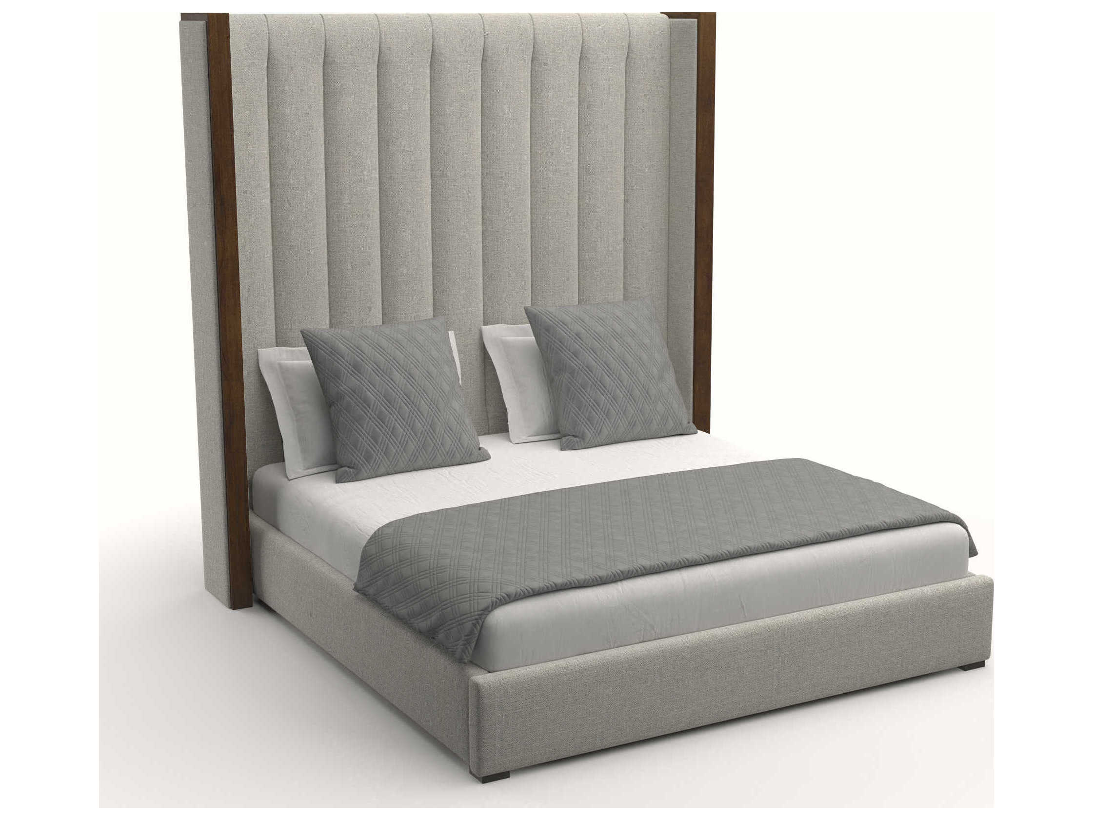 Nativa Interiors Irenne Vertical Channel Tufted High Brown Upholstered Panel Bed