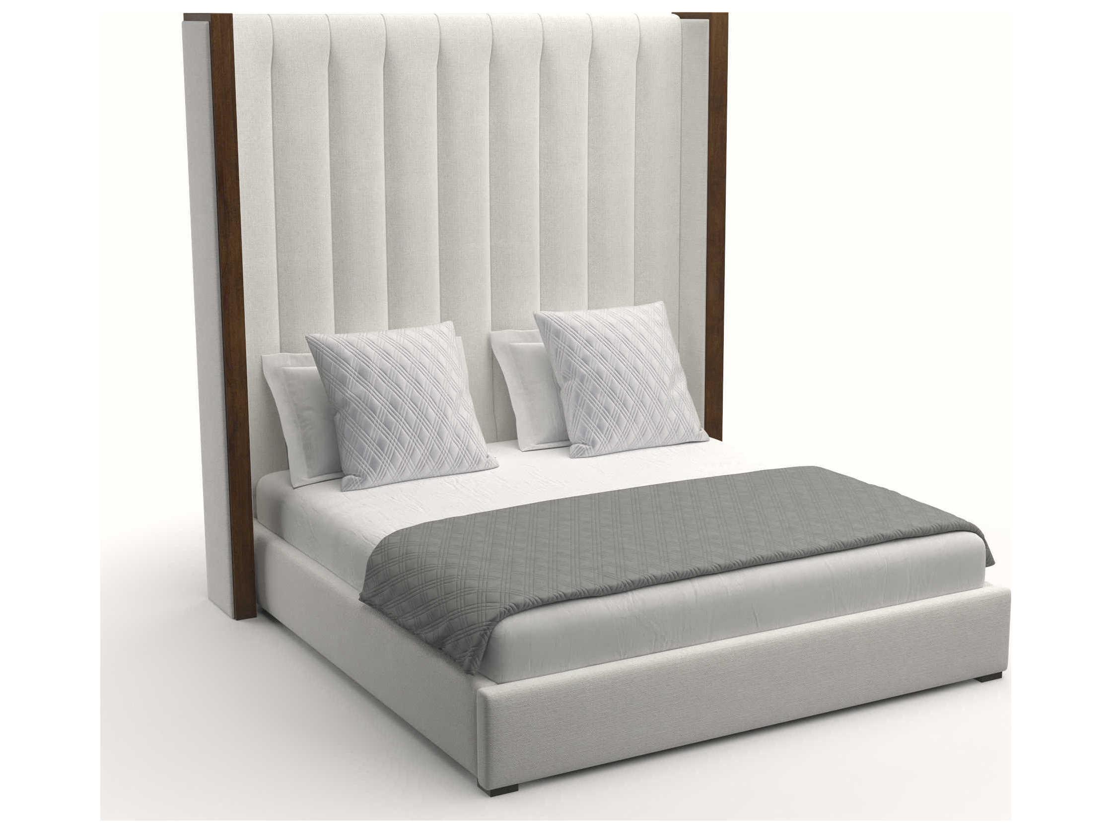 Nativa Interiors Irenne Vertical Channel Tufted High Brown Upholstered Panel Bed