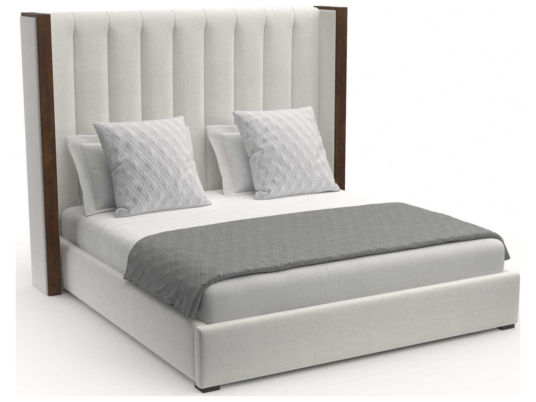 Nativa Interiors Irenne Vertical Channel Tufted High Brown Upholstered Panel Bed