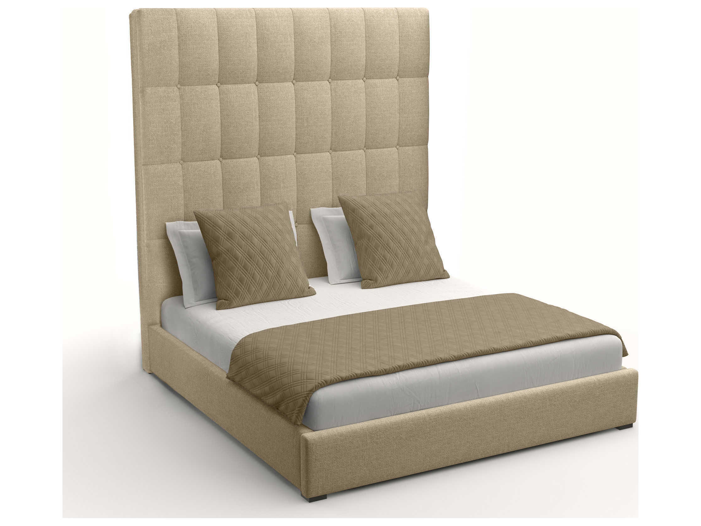 Nativa Interiors Moyra Box Tufted High Brown Ply Wood Upholstered Panel Bed