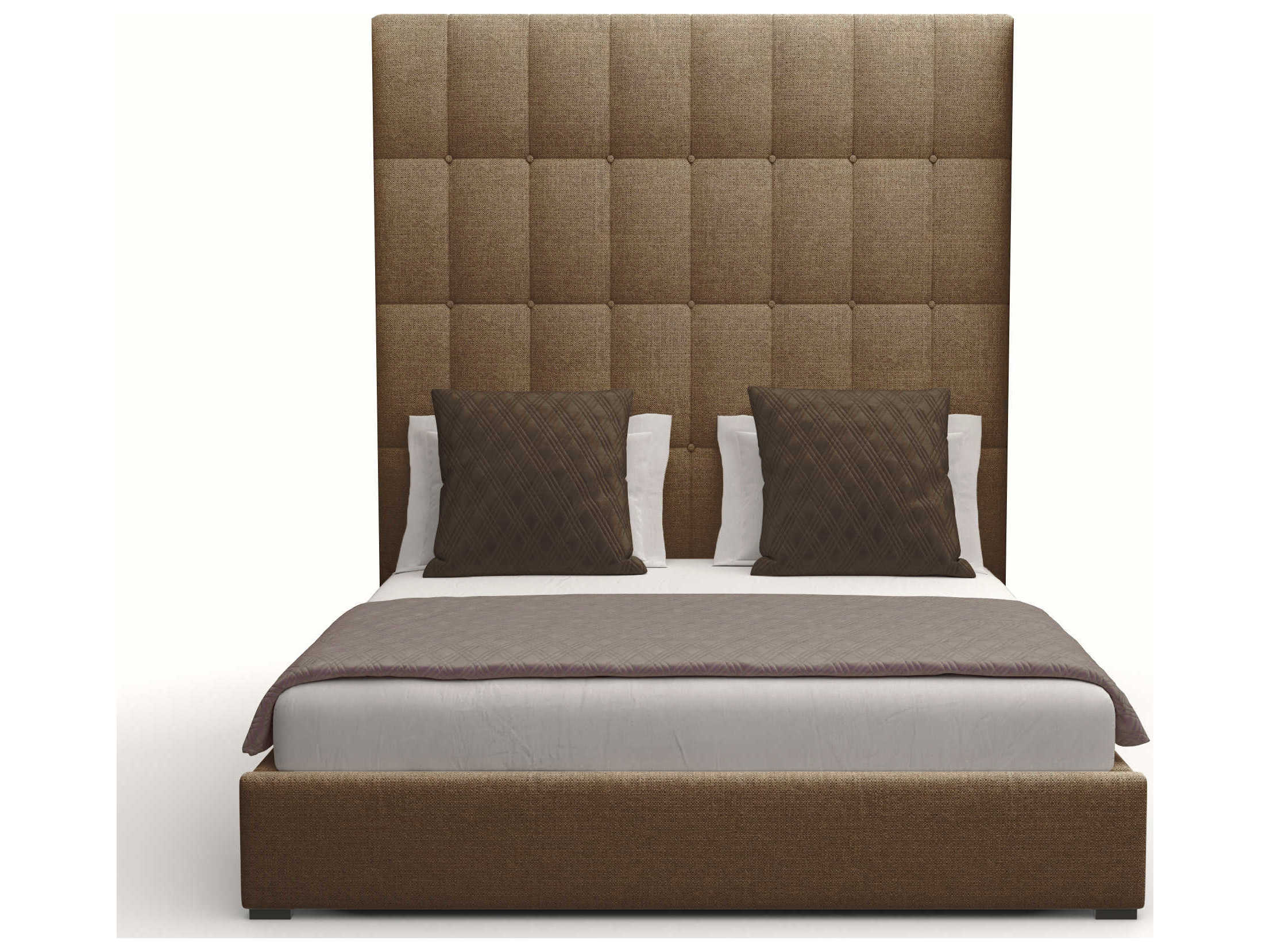 Nativa Interiors Moyra Box Tufted High Brown Ply Wood Upholstered Panel Bed