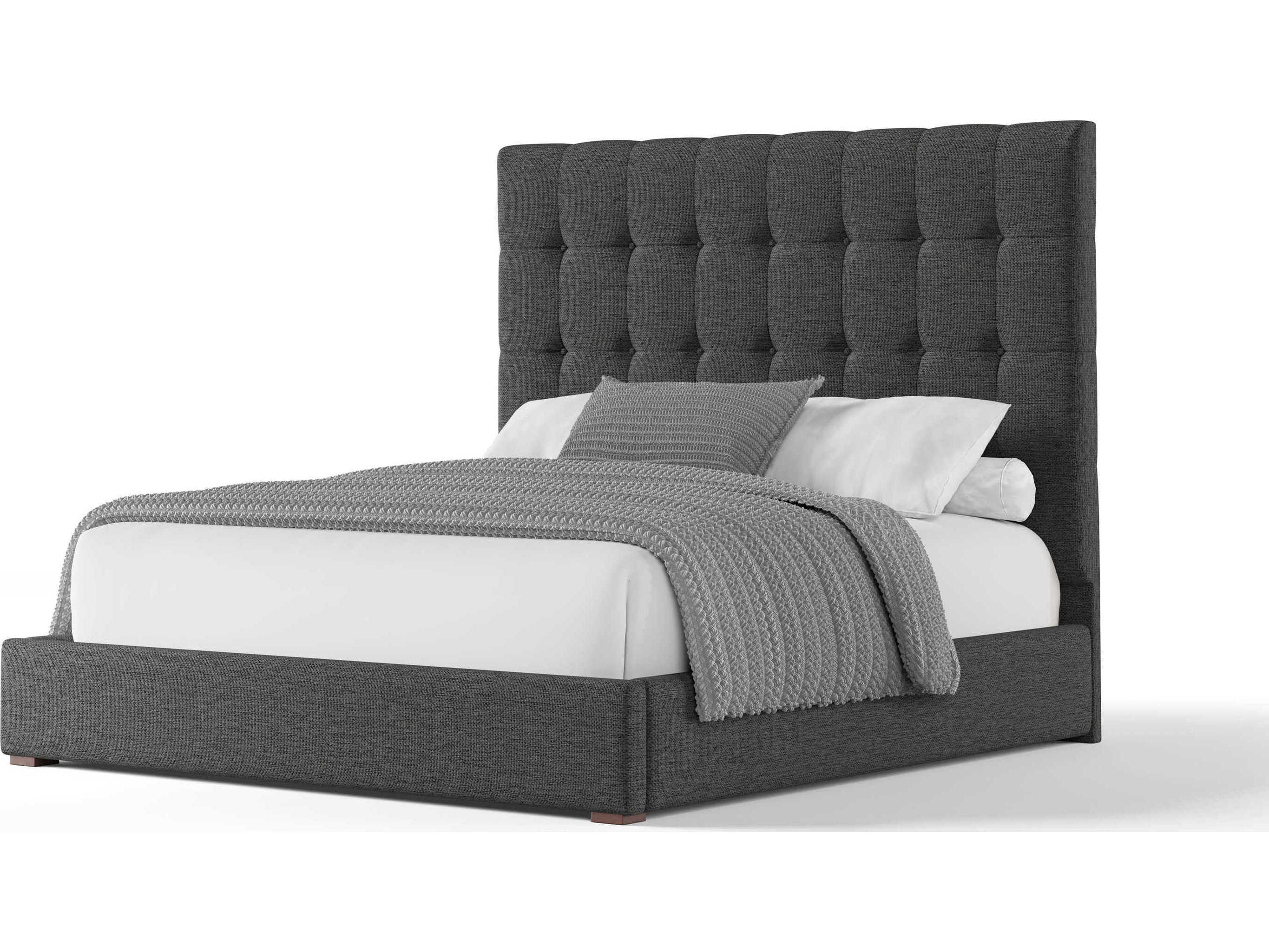 Nativa Interiors Moyra Box Tufted High Brown Upholstered Panel Bed