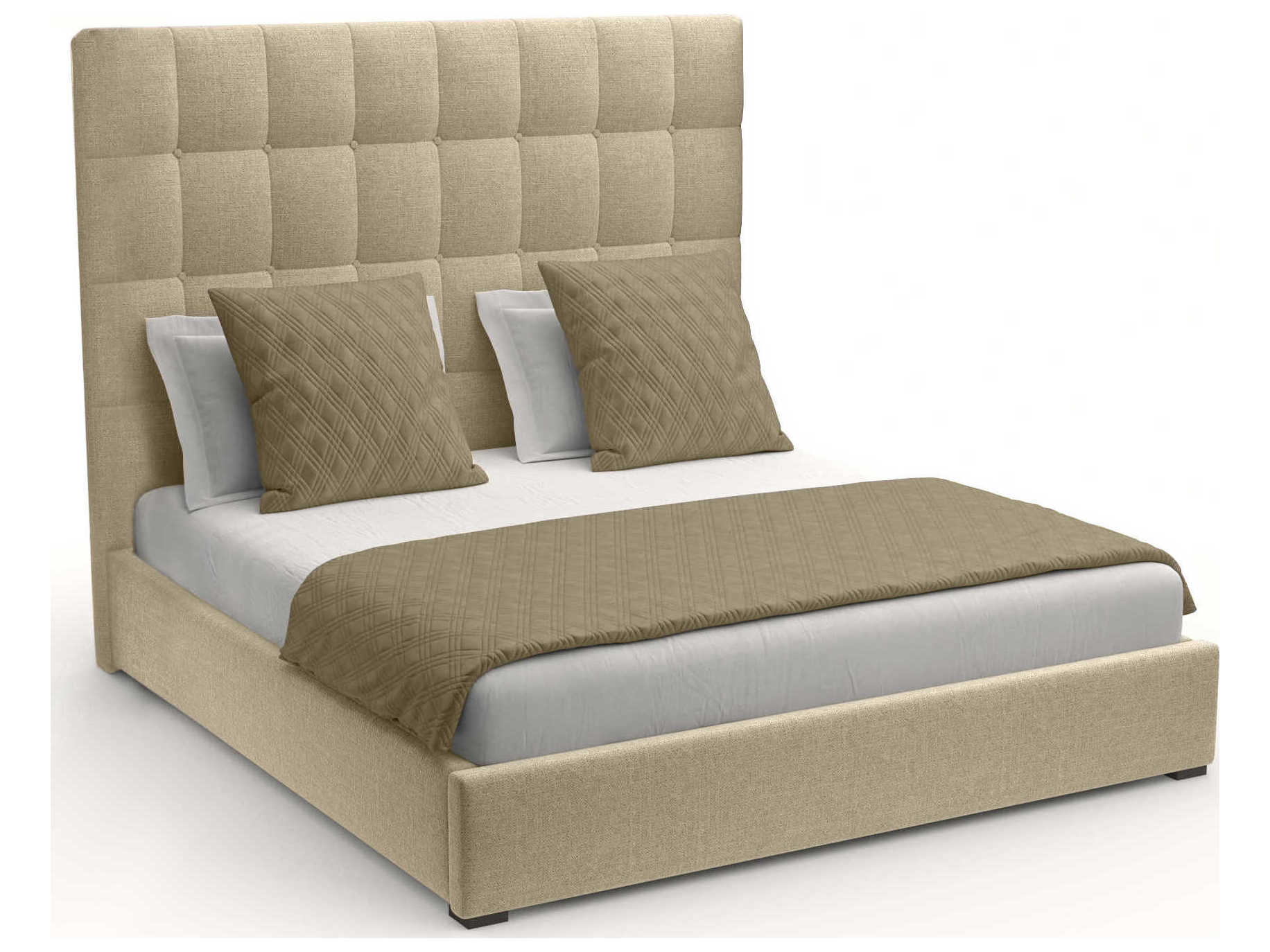 Nativa Interiors Moyra Box Tufted High Brown Upholstered Panel Bed