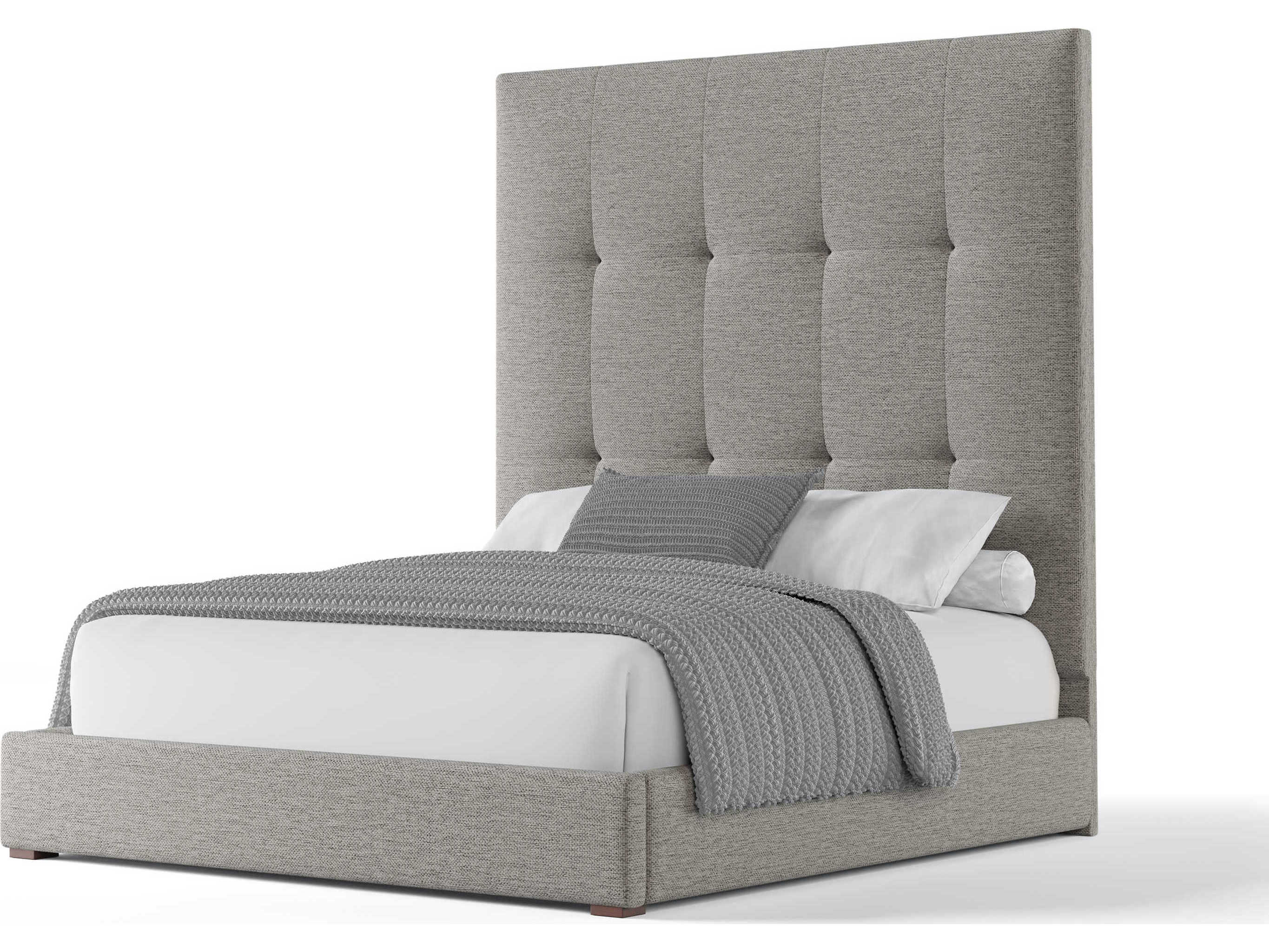 Nativa Interiors Moyra Button Tufted High Gray Upholstered Panel Bed