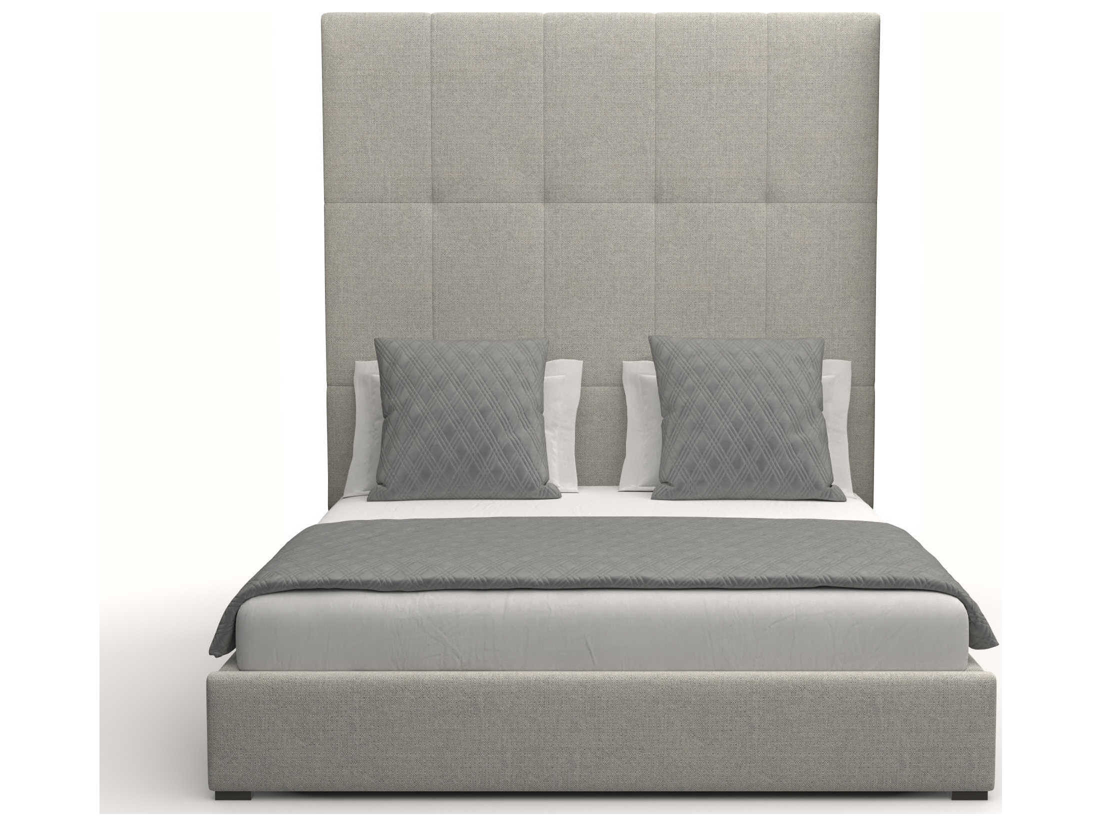 Nativa Interiors Moyra Button Tufted High Gray Upholstered Panel Bed