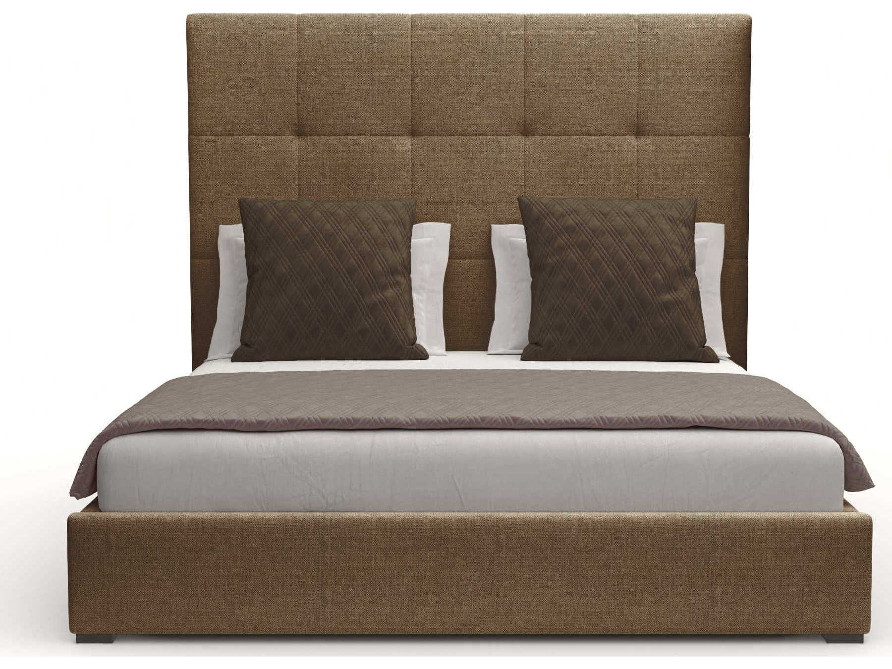 Nativa Interiors Moyra Button Tufted High Gray Upholstered Panel Bed