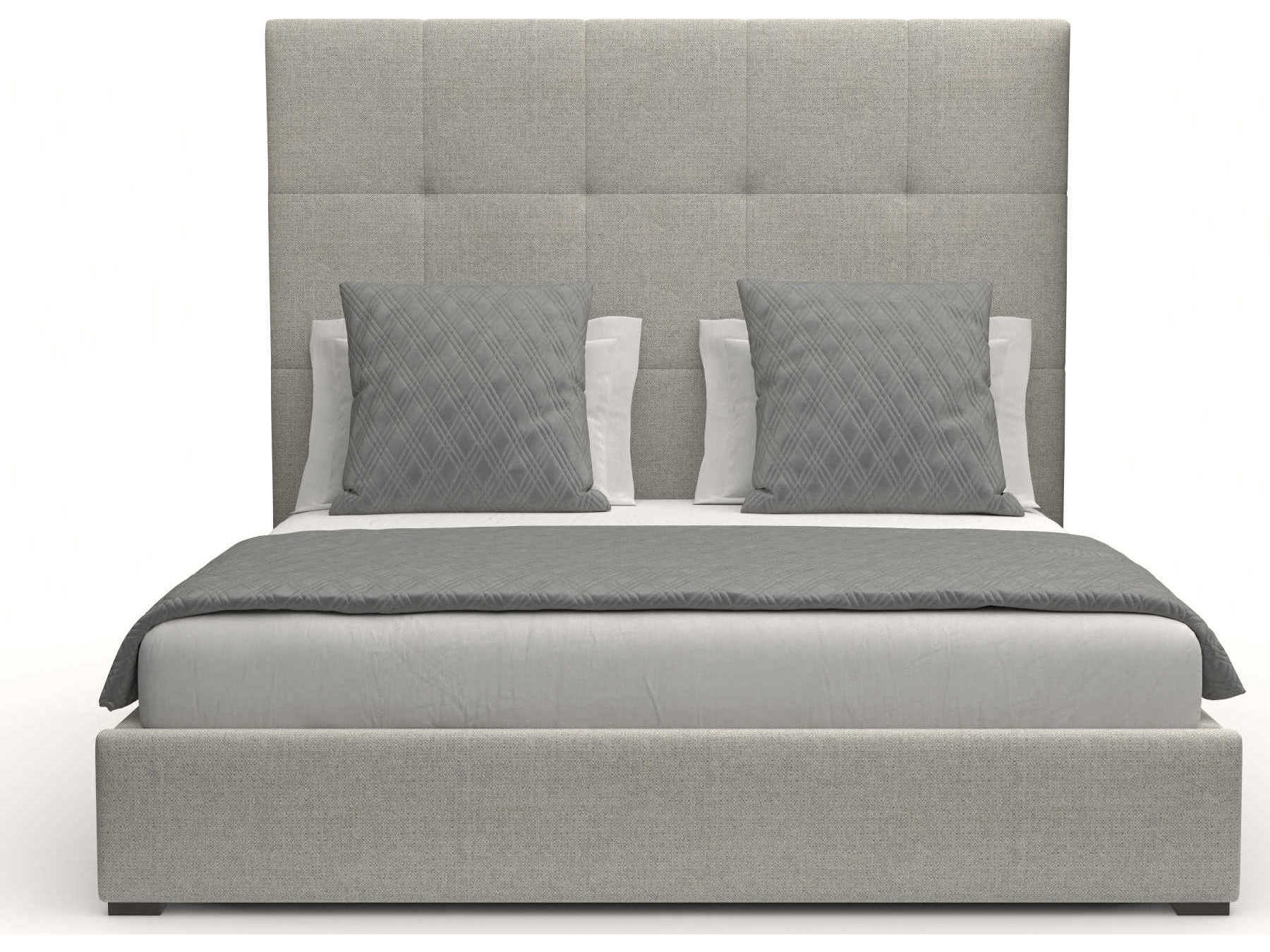 Nativa Interiors Moyra Button Tufted High Gray Upholstered Panel Bed