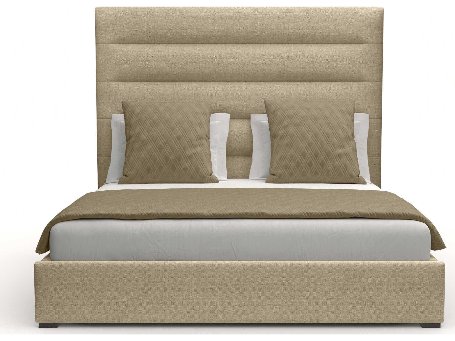 Nativa Interiors Moyra Horizontal Channel Tufted High Brown Upholstered Panel Bed