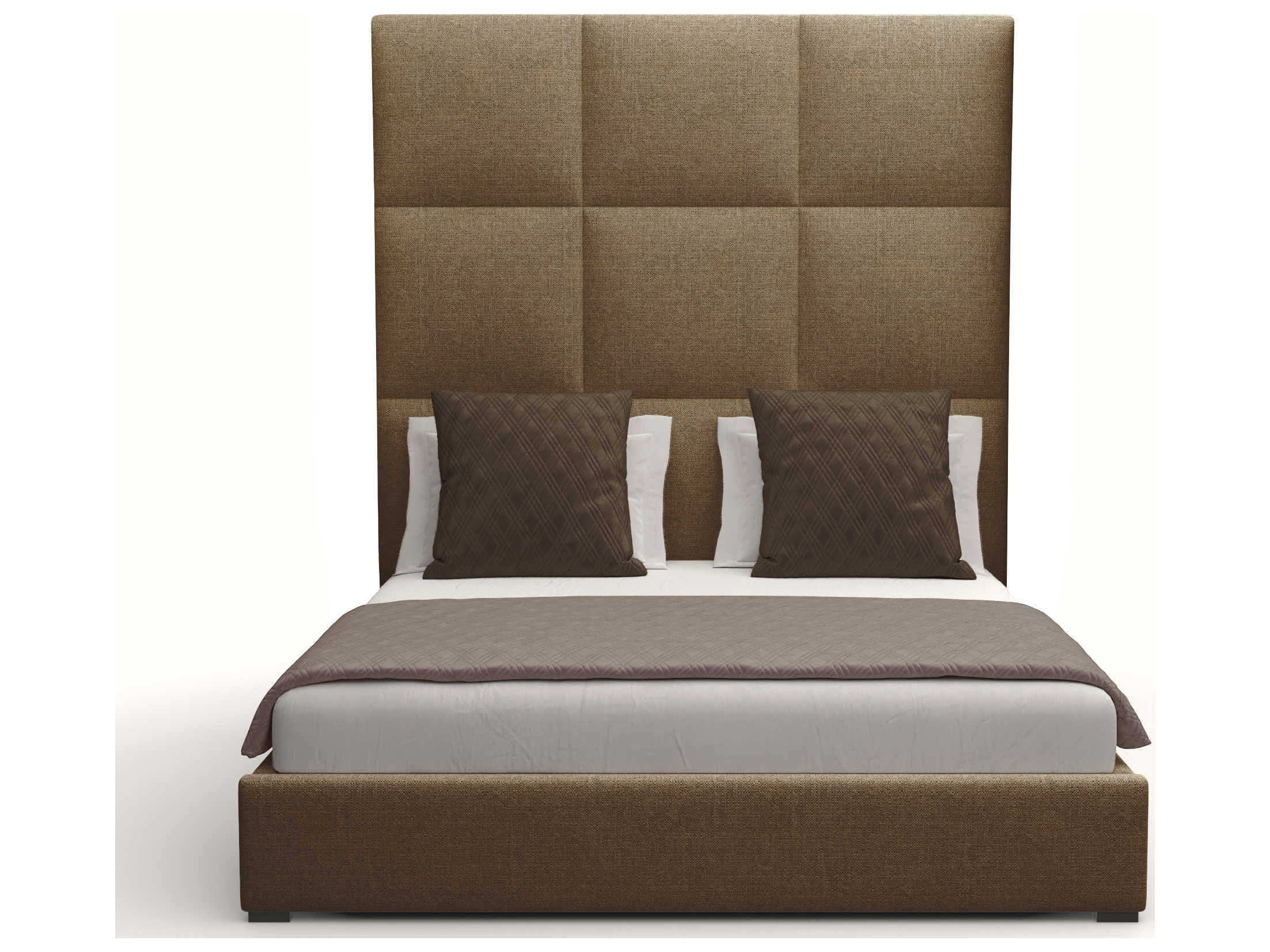 Nativa Interiors Moyra Square Tufted High Beige Upholstered Panel Bed
