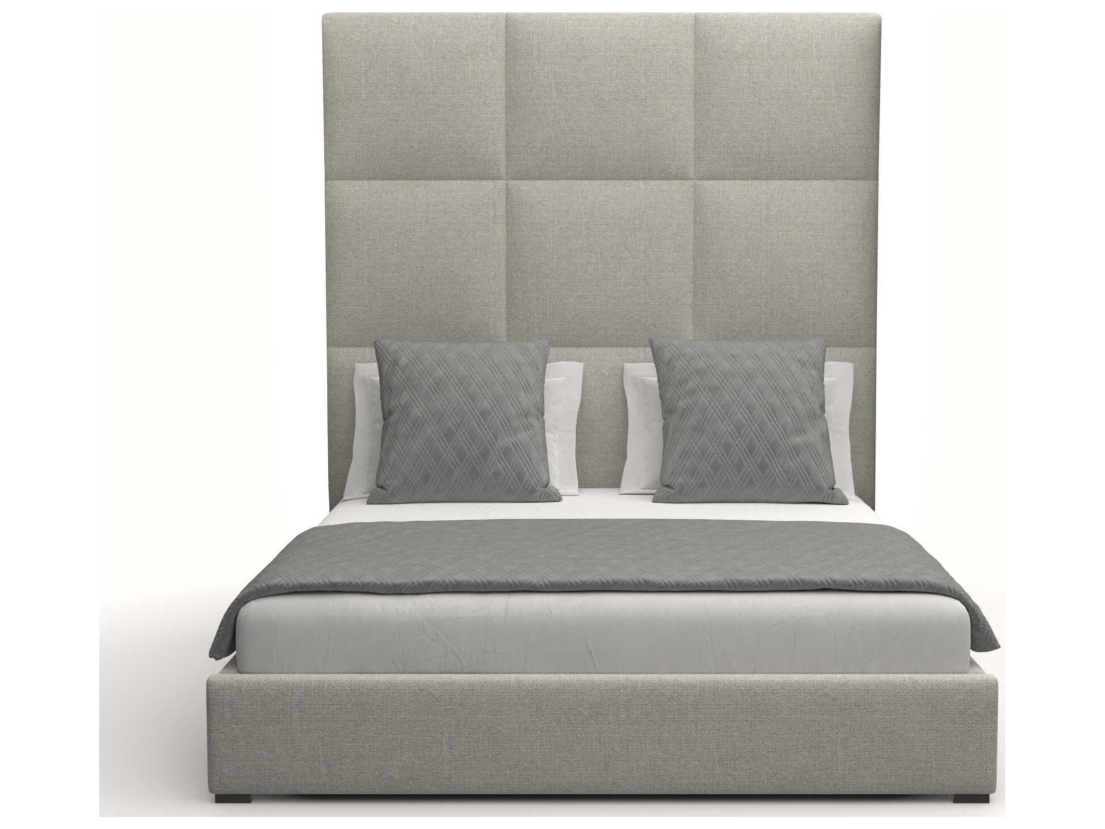 Nativa Interiors Moyra Square Tufted High Beige Upholstered Panel Bed