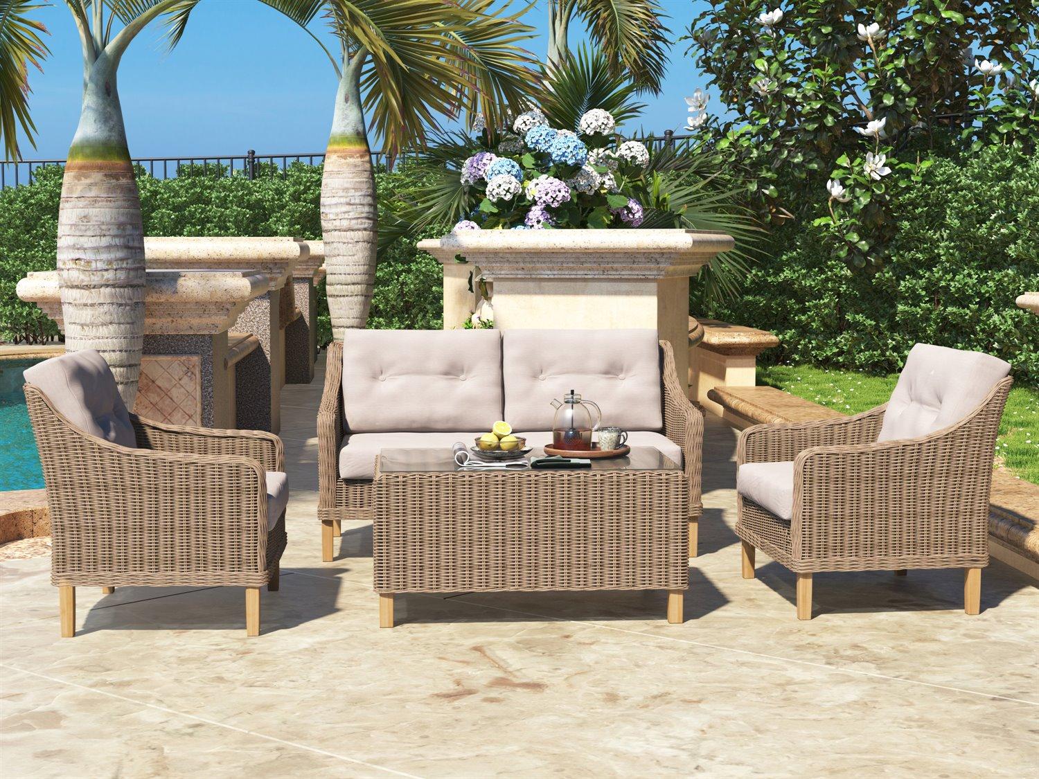 Forever Patio Carlisle Wicker Alabaster 4 Piece Lounge Set