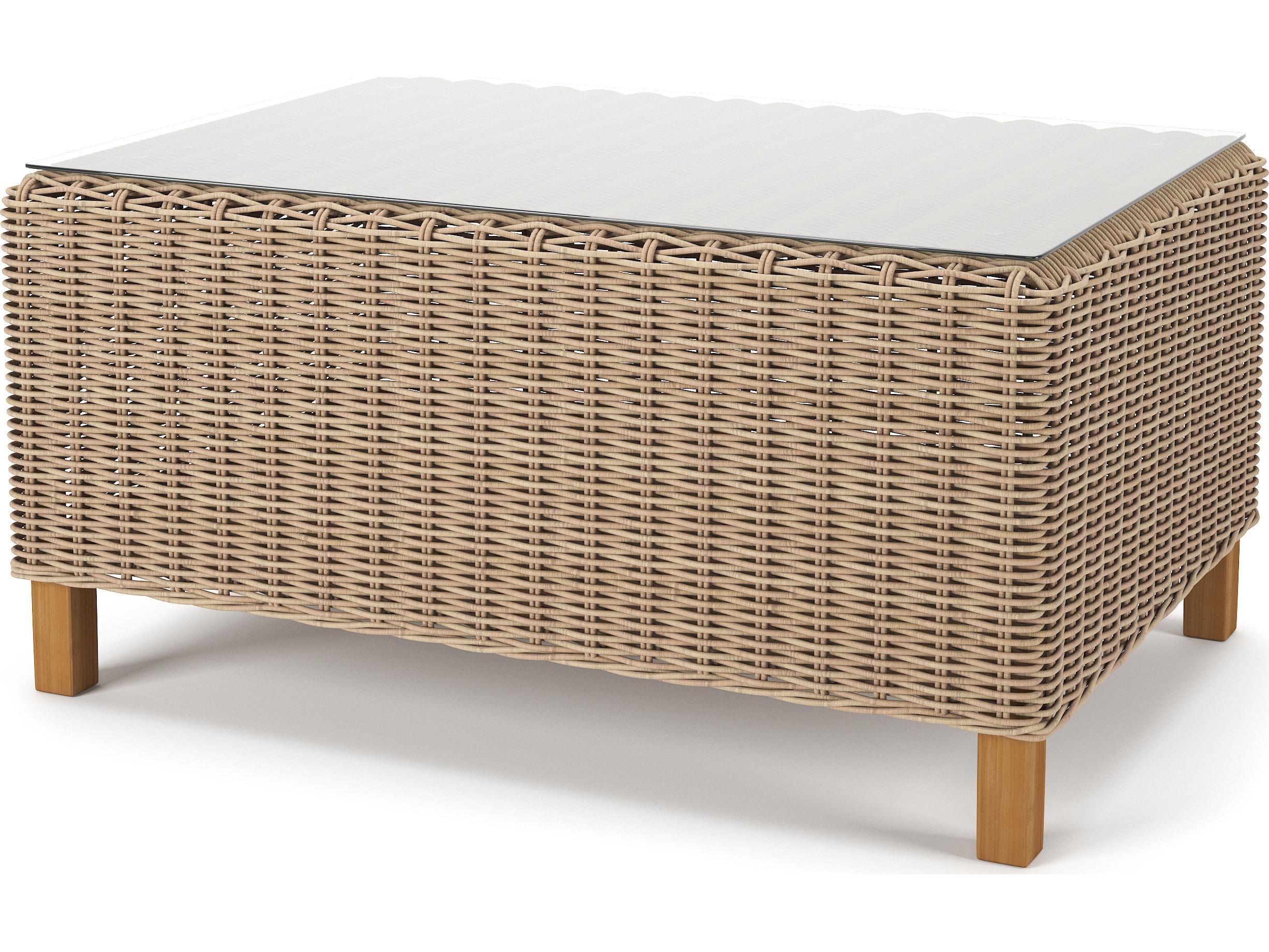 Forever Patio Carlisle Wicker Alabaster Rectangular Glass Top Coffee Table