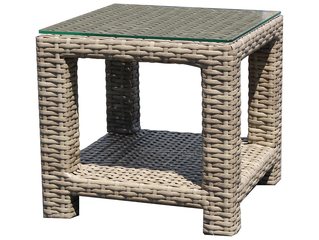 Forever Patio Cavalier Wicker Buff Square Glass Top Table