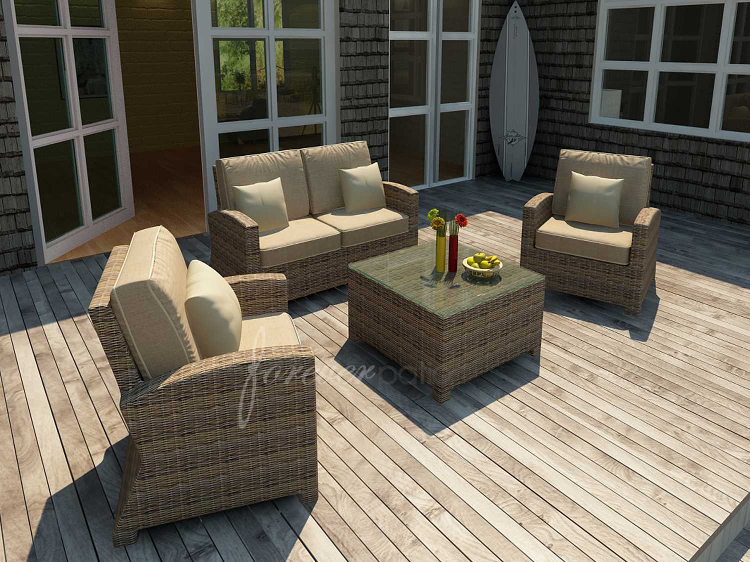 Forever Patio Cypress Wicker Heather Round 4 Piece Lounge Set