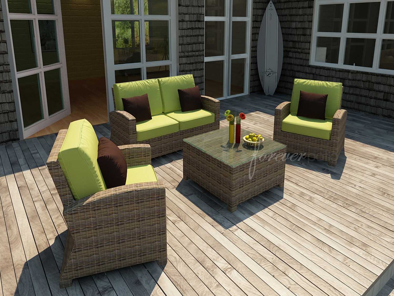 Forever Patio Cypress Wicker Heather Round 4 Piece Lounge Set