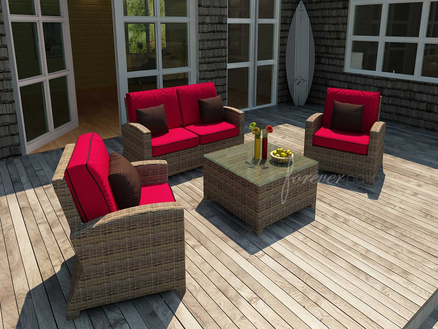 Forever Patio Cypress Wicker Heather Round 4 Piece Lounge Set