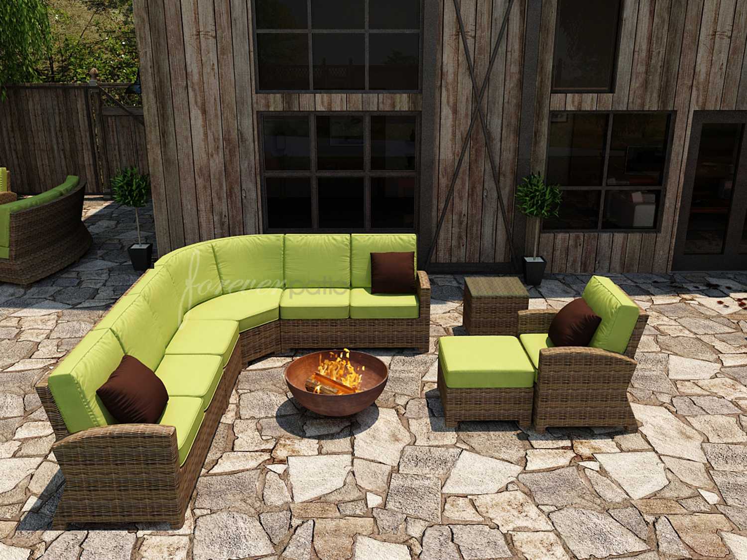 Forever Patio Cypress Wicker Heather Round 7 Piece Sectional Lounge Set