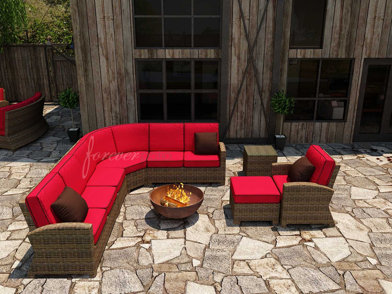Forever Patio Cypress Wicker Heather Round 7 Piece Sectional Lounge Set