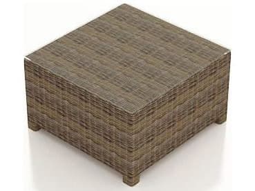 Forever Patio Cypress Wicker Heather Thick Square Glass Top Coffee Table