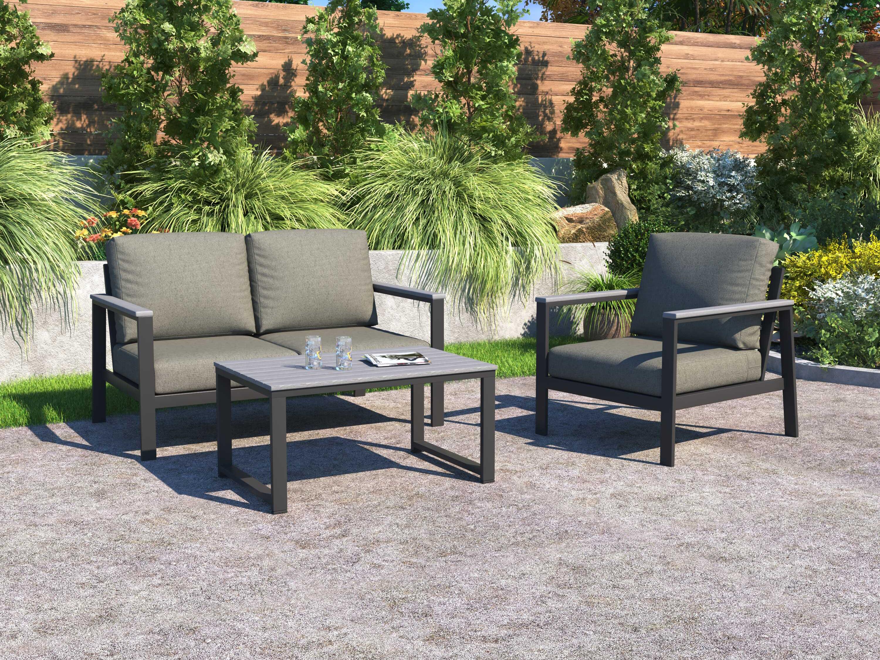 Forever Patio Hanover Slat Aluminum Dark Gray 3 Piece Lounge Set