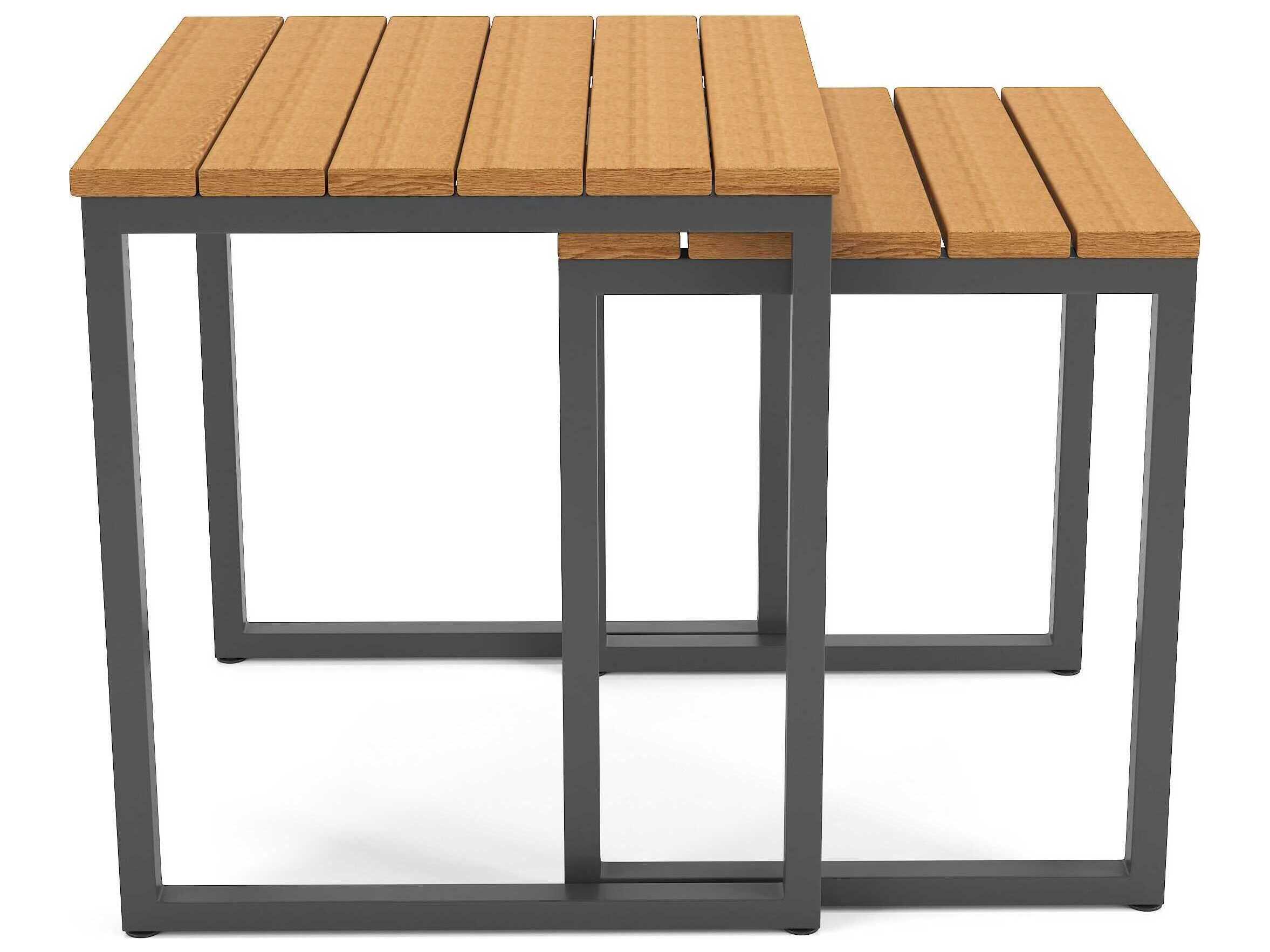 Forever Patio Hanover Slat Aluminum Dark Gray Nesting End Tables in Antique Mahogany PolyTuf Top