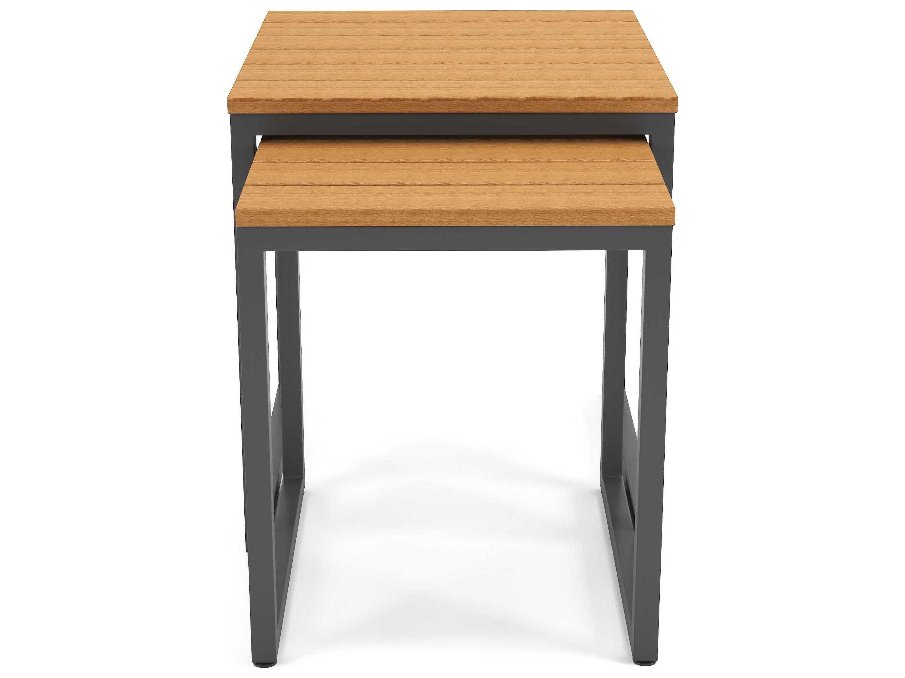 Forever Patio Hanover Slat Aluminum Dark Gray Nesting End Tables in Antique Mahogany PolyTuf Top