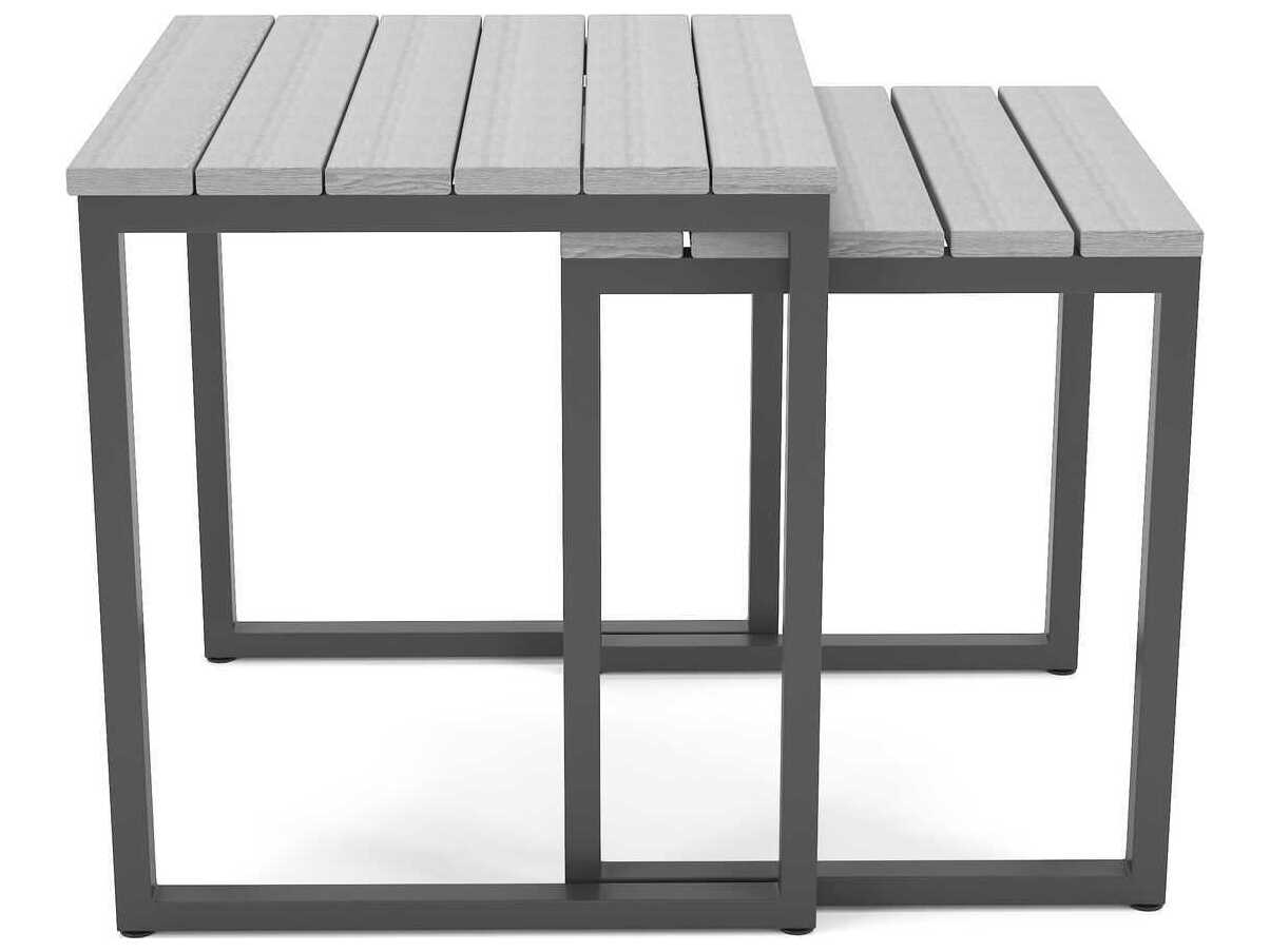 Forever Patio Hanover Slat Aluminum Dark Gray Nesting End Tables in Costal Gray PolyTuf Top