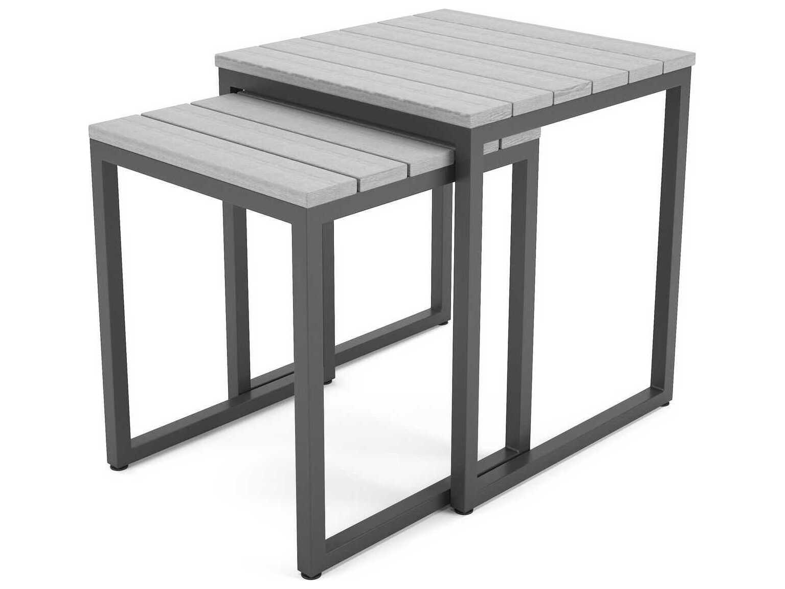 Forever Patio Hanover Slat Aluminum Dark Gray Nesting End Tables in Costal Gray PolyTuf Top