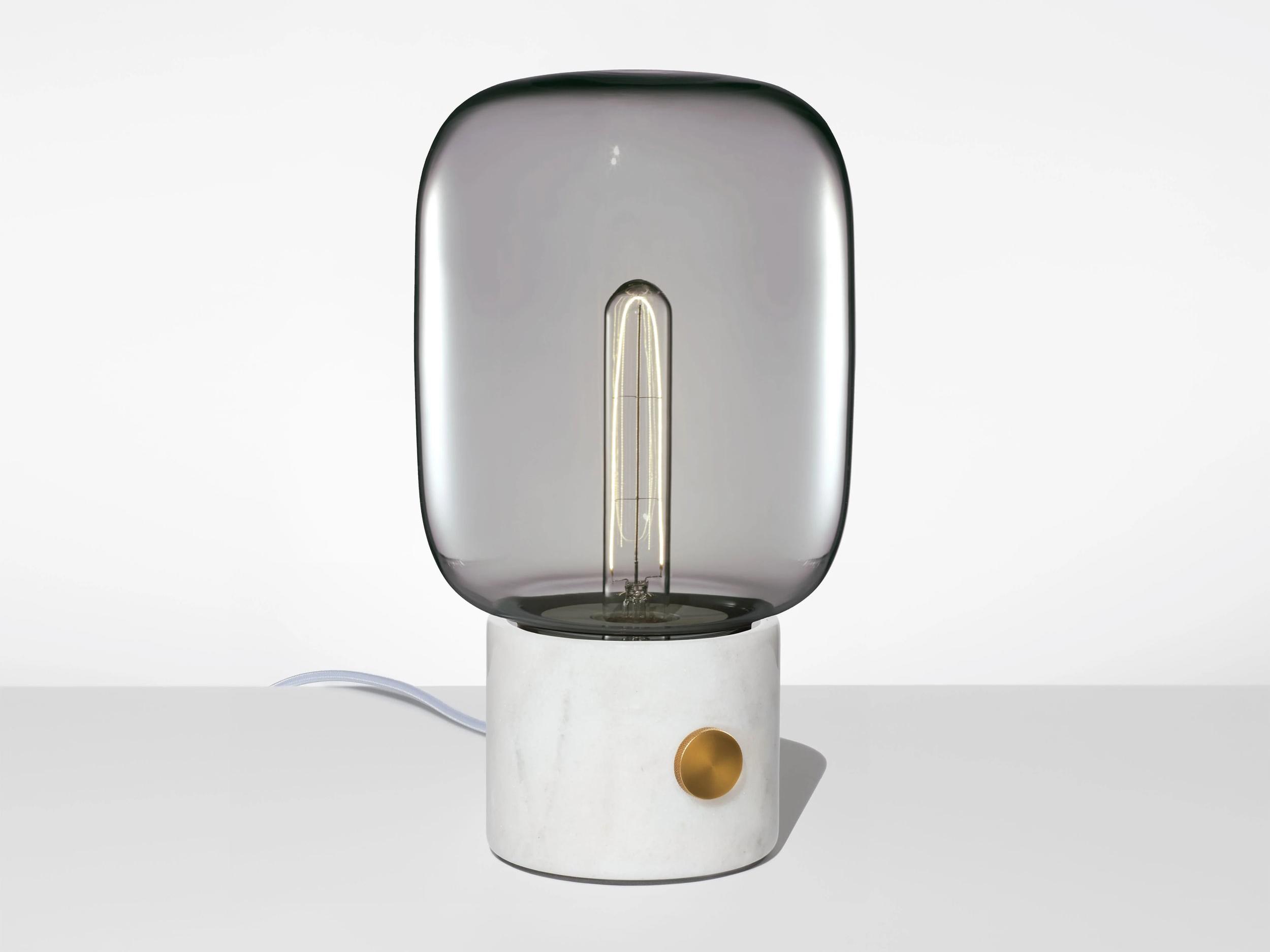 Niche Ionic Arca Tall Gray White Marble Table Lamp