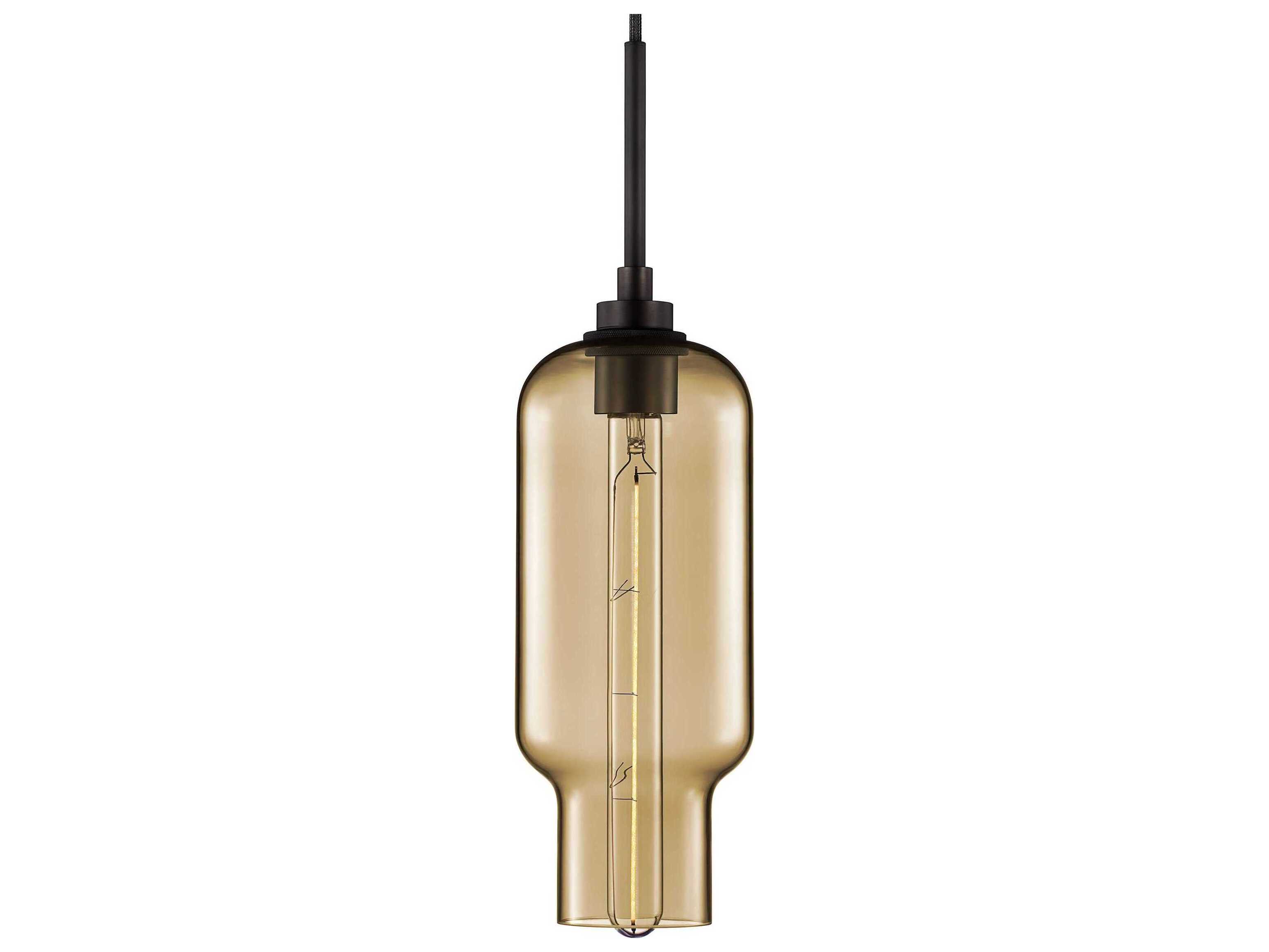 Niche Silica Pharos 1-Light Smoke Yellow Cylinder Mini Pendant