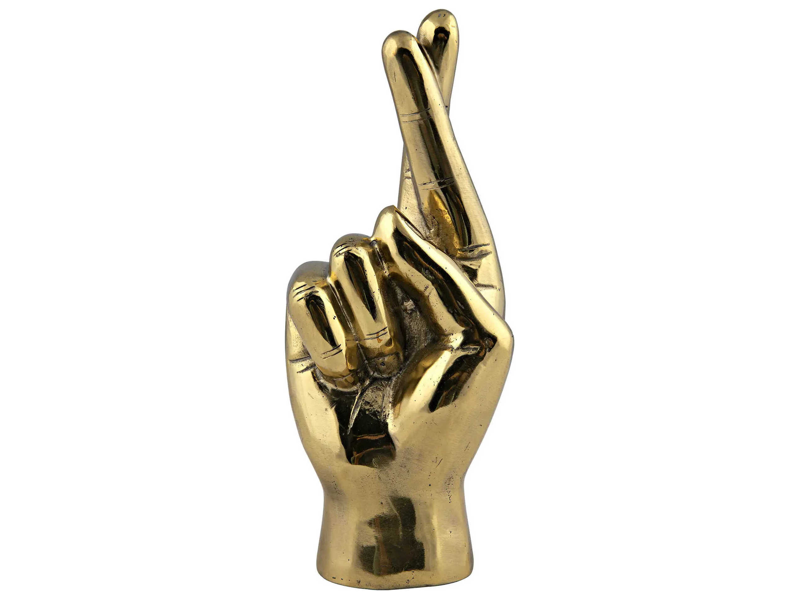Noir Brass Fingers Crossed Sculpture