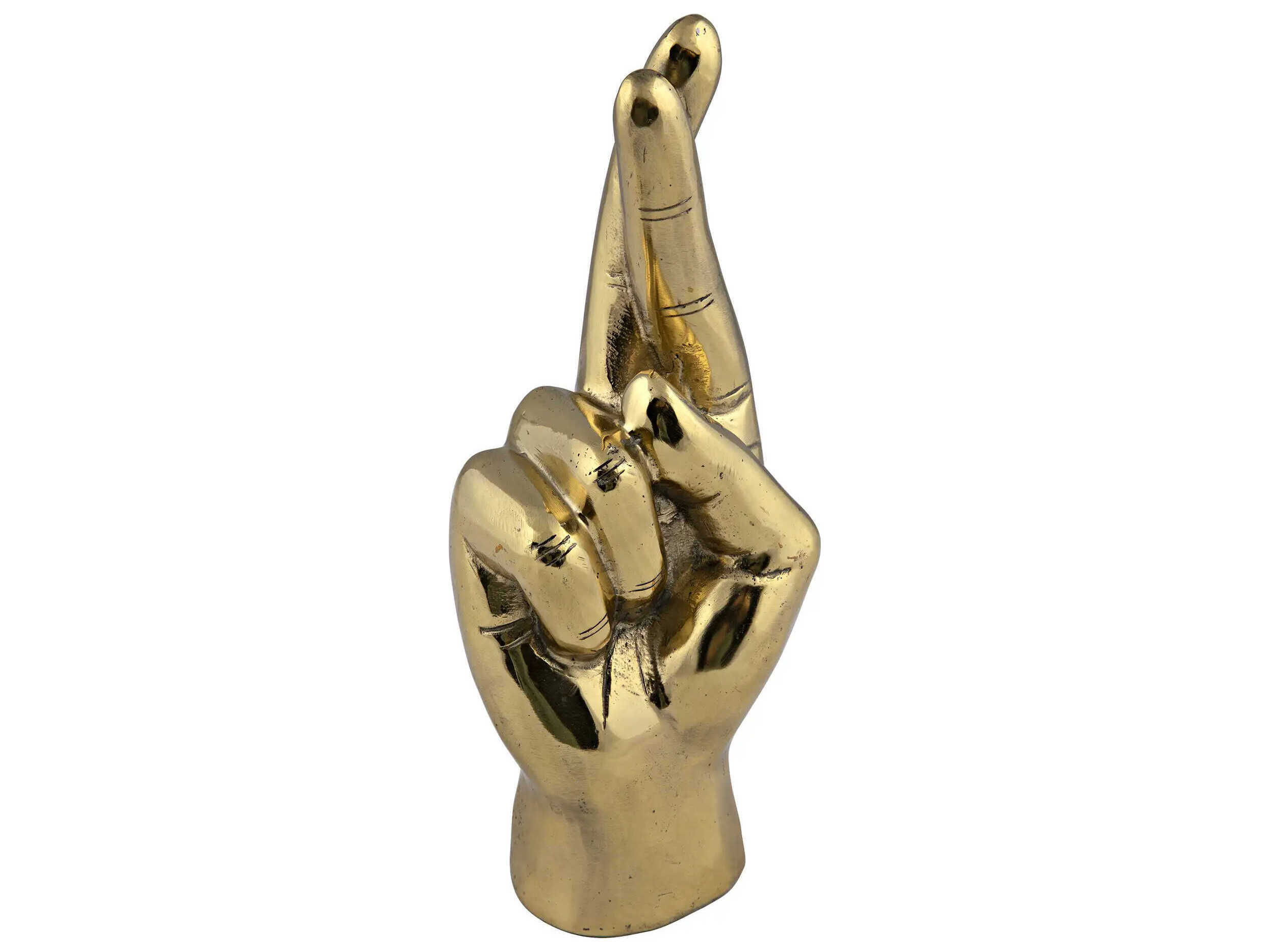 Noir Brass Fingers Crossed Sculpture