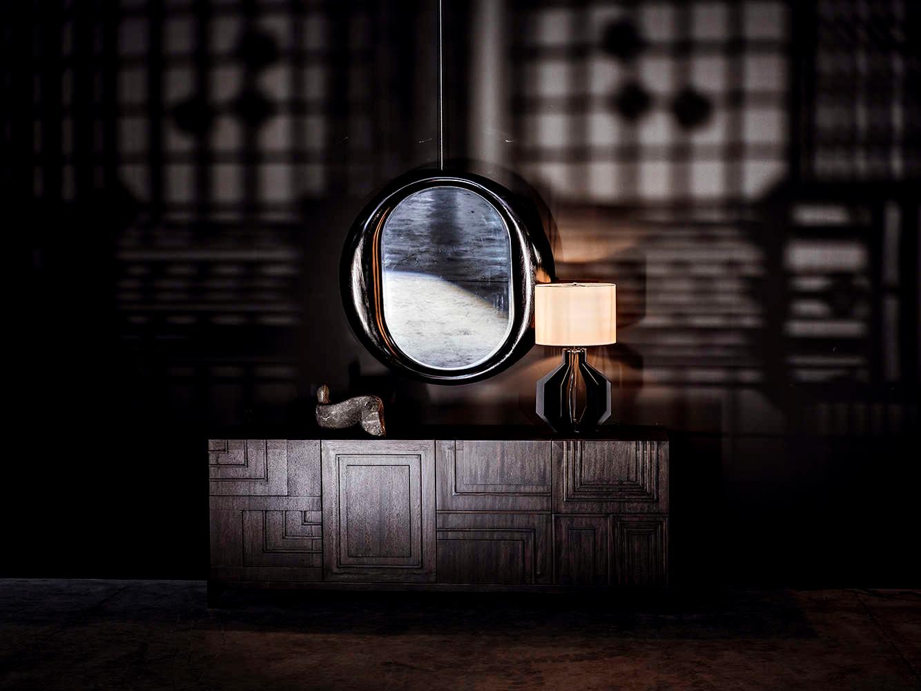 Noir Oh Charcoal Black Round Wall Mirror