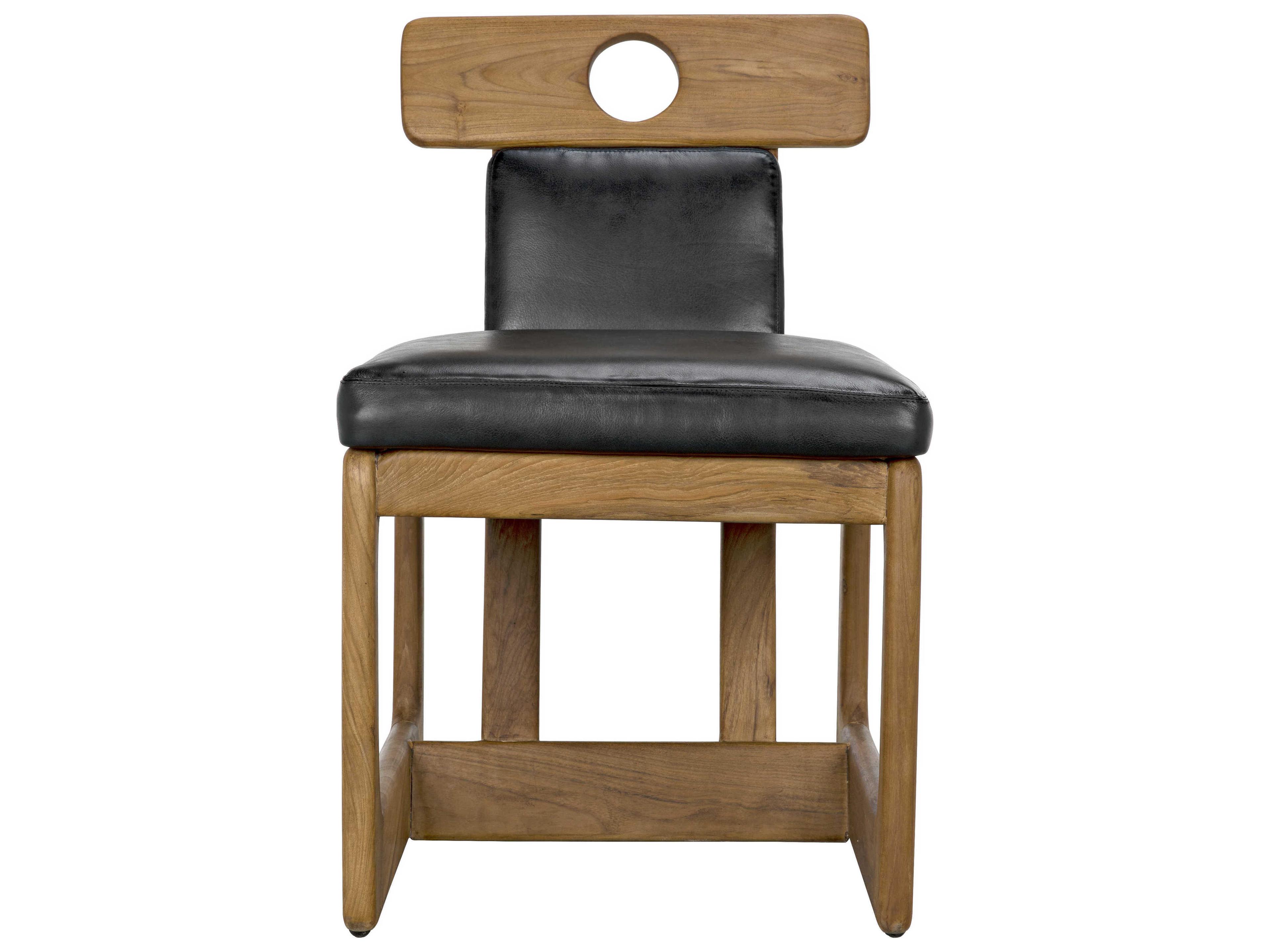 Noir Leather Teak Wood Black Upholstered Side Dining Chair