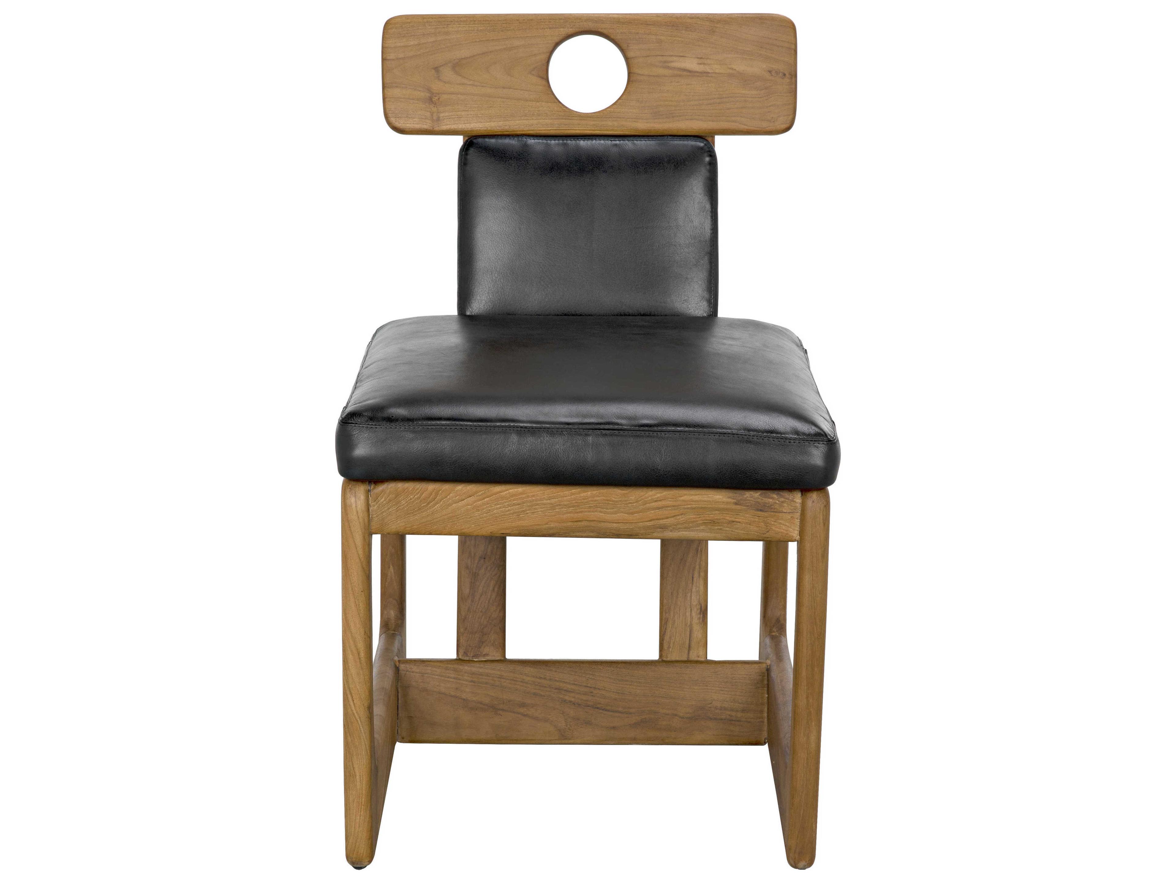 Noir Leather Teak Wood Black Upholstered Side Dining Chair