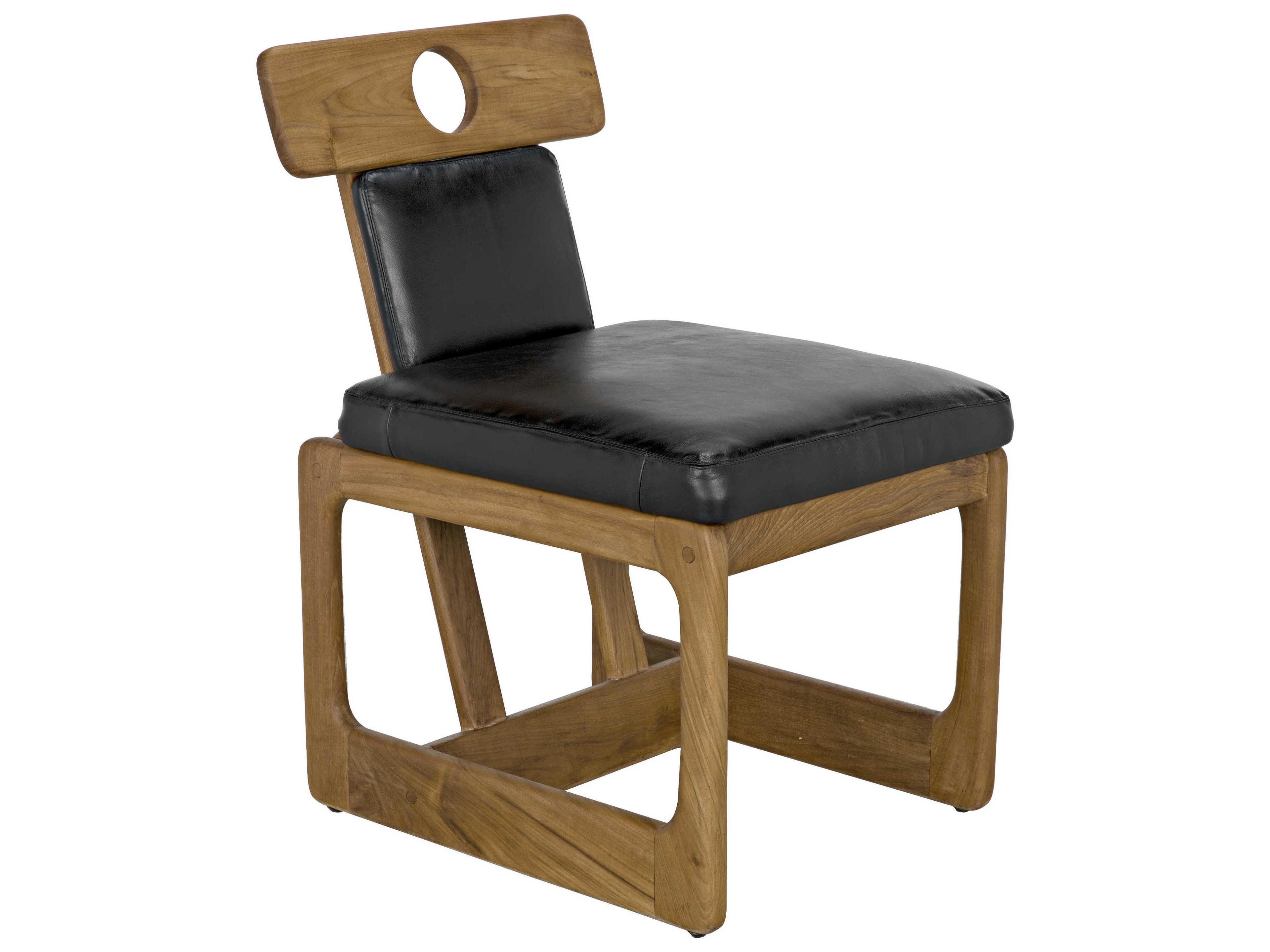 Noir Leather Teak Wood Black Upholstered Side Dining Chair